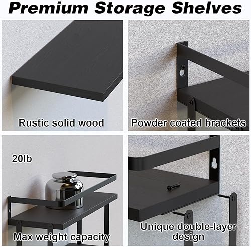 Miniatura 3 de RICHER HOUSE Estantes flotantes de doble nivel, estante de baño de madera rústica montado en la pared, estantes de almacenamiento de papel higiénico