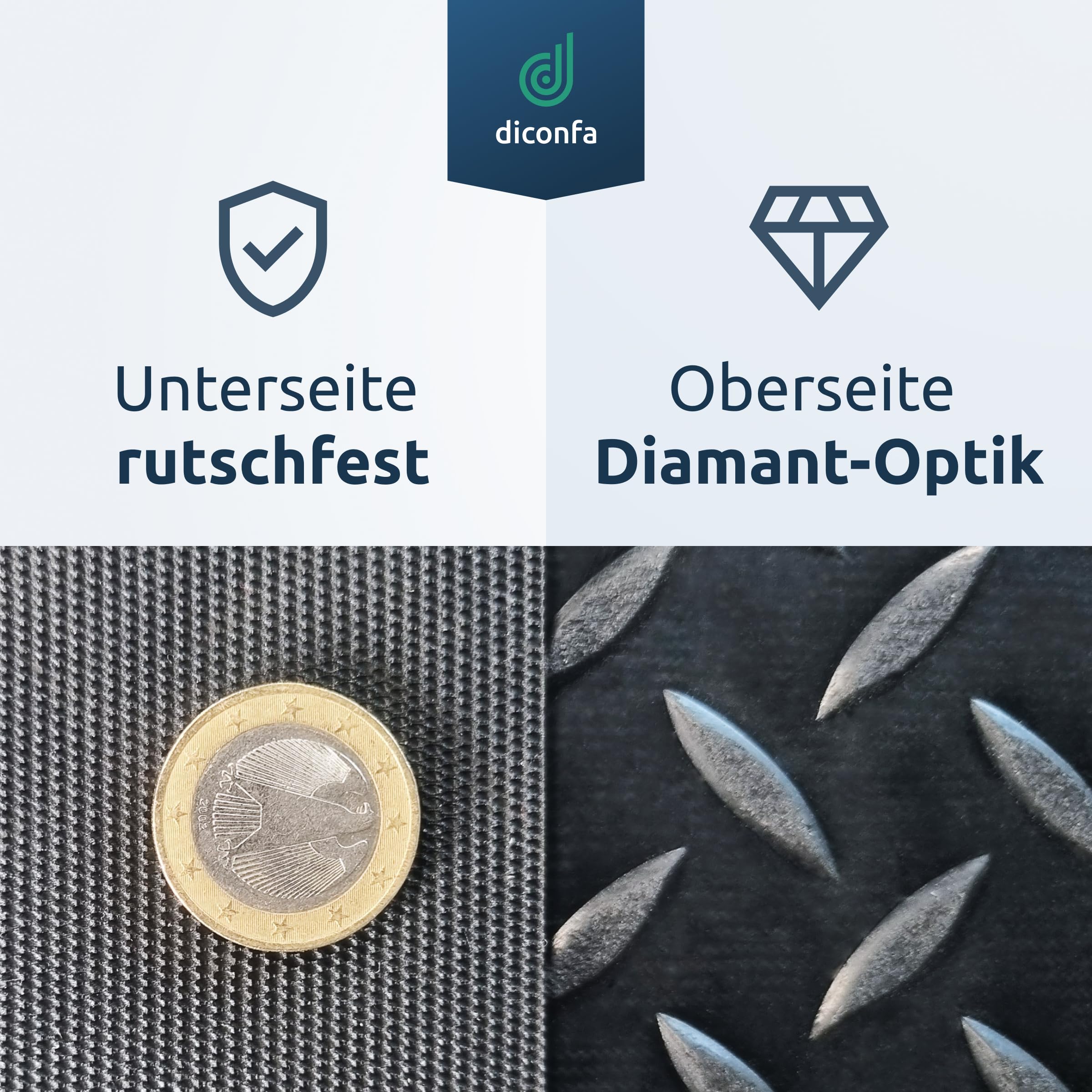 diconfa Gummimatte Diamant Tränenblech 3mm DICK, 2m BREIT, 3m LANG | Antirutschmatte NACH Maß - BREITE 0,1 bis 2,0m - LÄNGE 0,1 bis 10m - GRÖßE: 200cm x 300cm - GERUCHSARM Gummiläufer