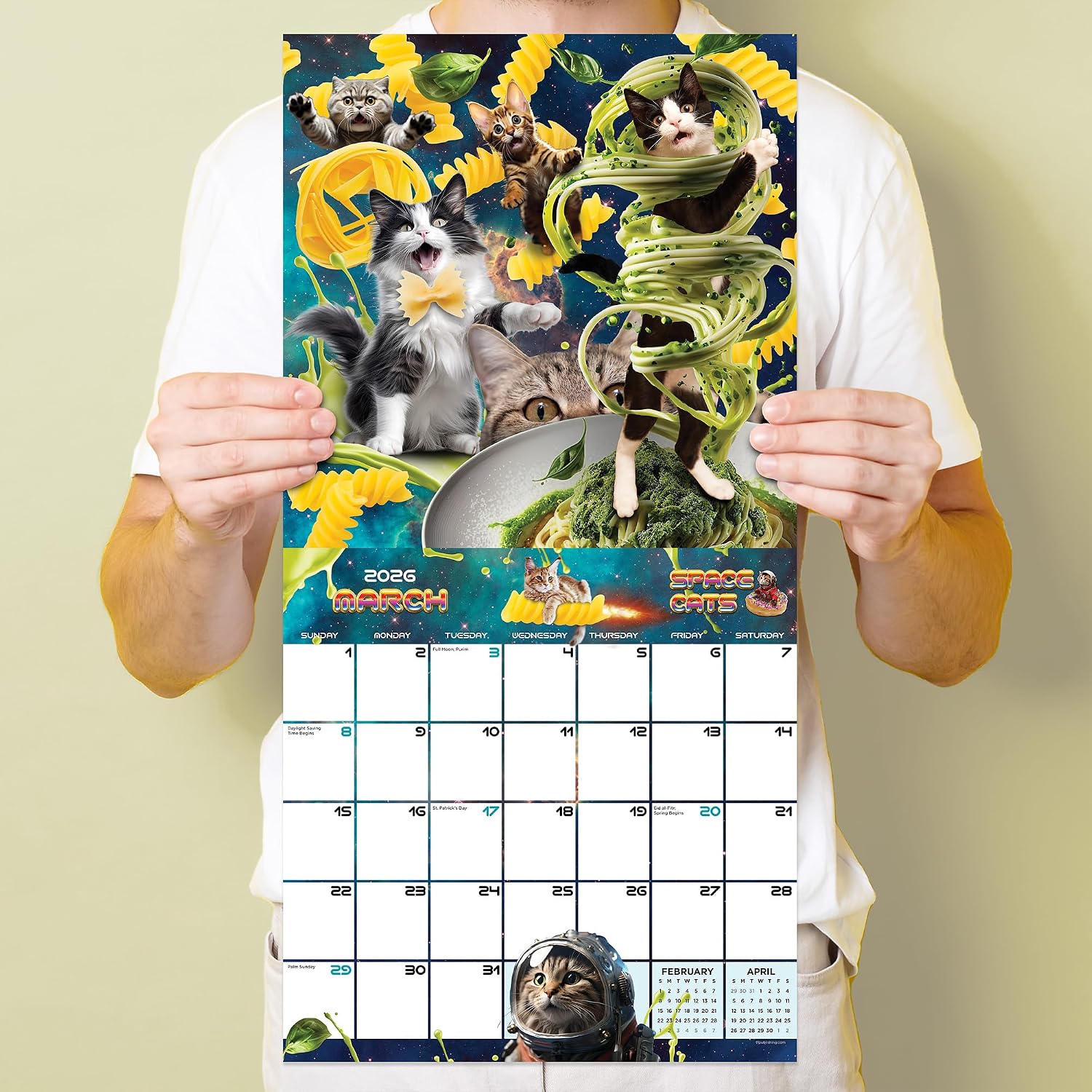 TF Publishing 2026 Space Cats Wall Calendar - Large Grids for Appointments and Scheduling - Vertical Monthly Wall Calendar 2026 with Premium Gloss Paper for Home and Office Organization - 12in x 12in image 5