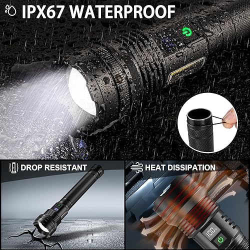 Miniatura 5 de KZK Linternas LED recargables de alto lúmenes, linterna USB extremadamente brillante, 10,000 lúmenes con luz de trabajo COB, 10 modos y luz de flash