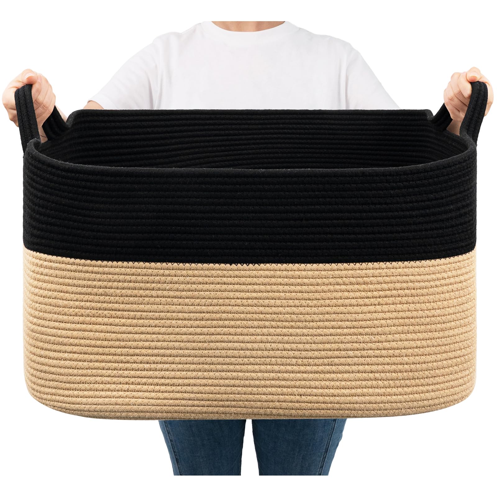 Storage Basket, Large Toy Basket for Baby, Kids, Cotton Rope Baskets for Dirty Clothes, Blankets, Toy Storage, Rectangle Woven Baskets in Living Room, Bedroom, 55x38x30 cm, 65L