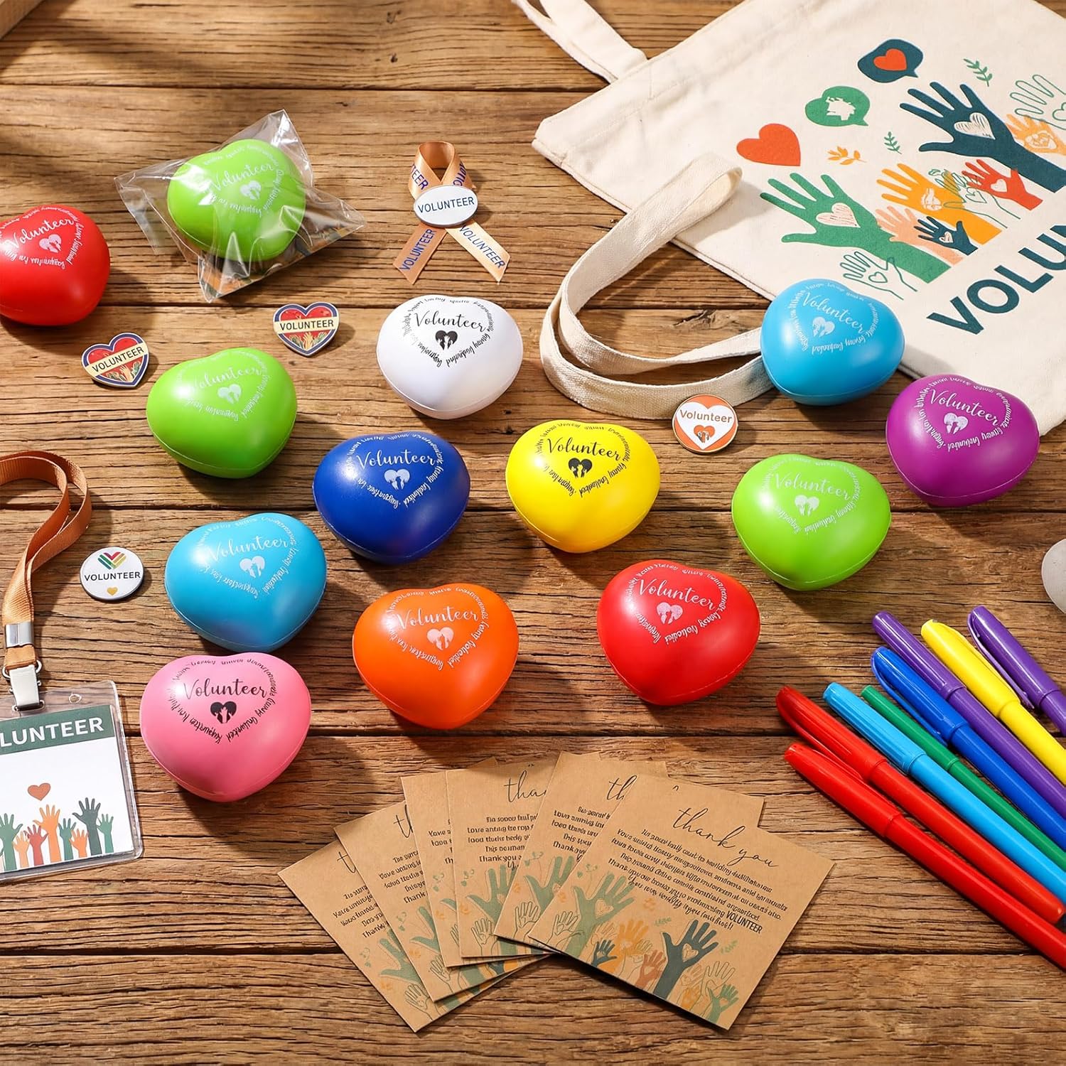 Arrowbash 20 Sets Volunteer Appreciation Gifts Bulk Small Thank You for Your Help Gifts Unique Heart Stress Balls with Thank You Card for Volunteer Month Week Coworker Staff Charity Ministry Employee
