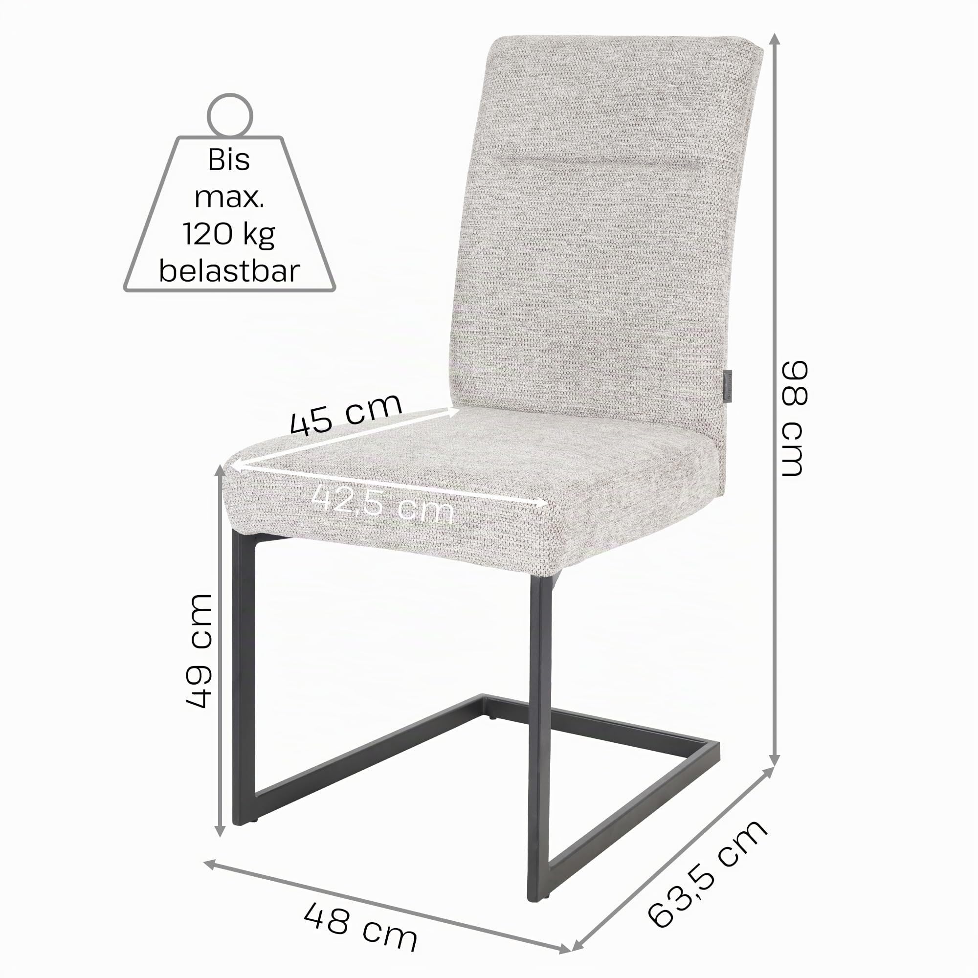 Raburg Freischwinger Maggie, 2er-Set, Stoffbezug, Beige/Schwarz, gepolstert | ergonomisch gepolstert, Metallgestell, für Esszimmer, Küche und Wohnbereich