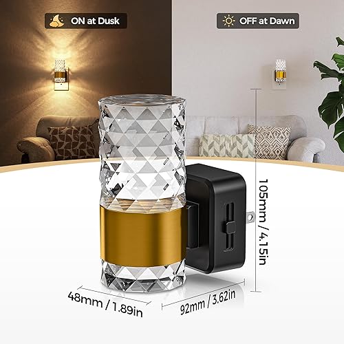 Miniatura 3 de DORESshop Luz nocturna, luces nocturnas automáticas enchufables a la pared, luz nocturna acrílica con brillo ajustable de 0-100 lúmenes, 3000 K para