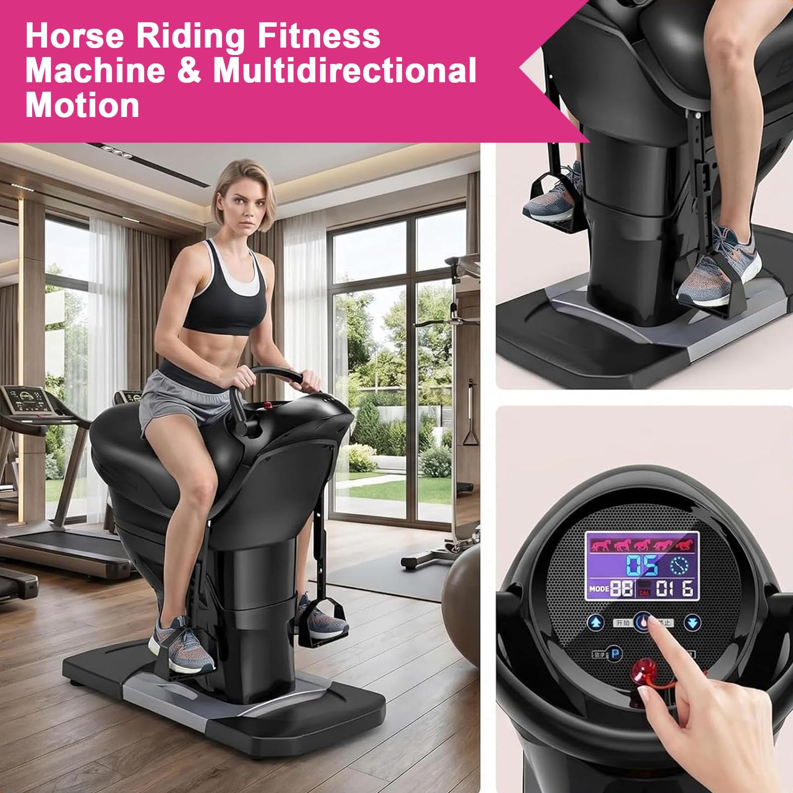 Simulatore Di Equitazione Elettrico Per Esercizi Per I Glutei, Macchina Fitness Elettrica Da Interno A 20 Velocità Con Display Lcd, Interruttore Di Sicurezza, Capacità Di Carico Di 150 Kg Per