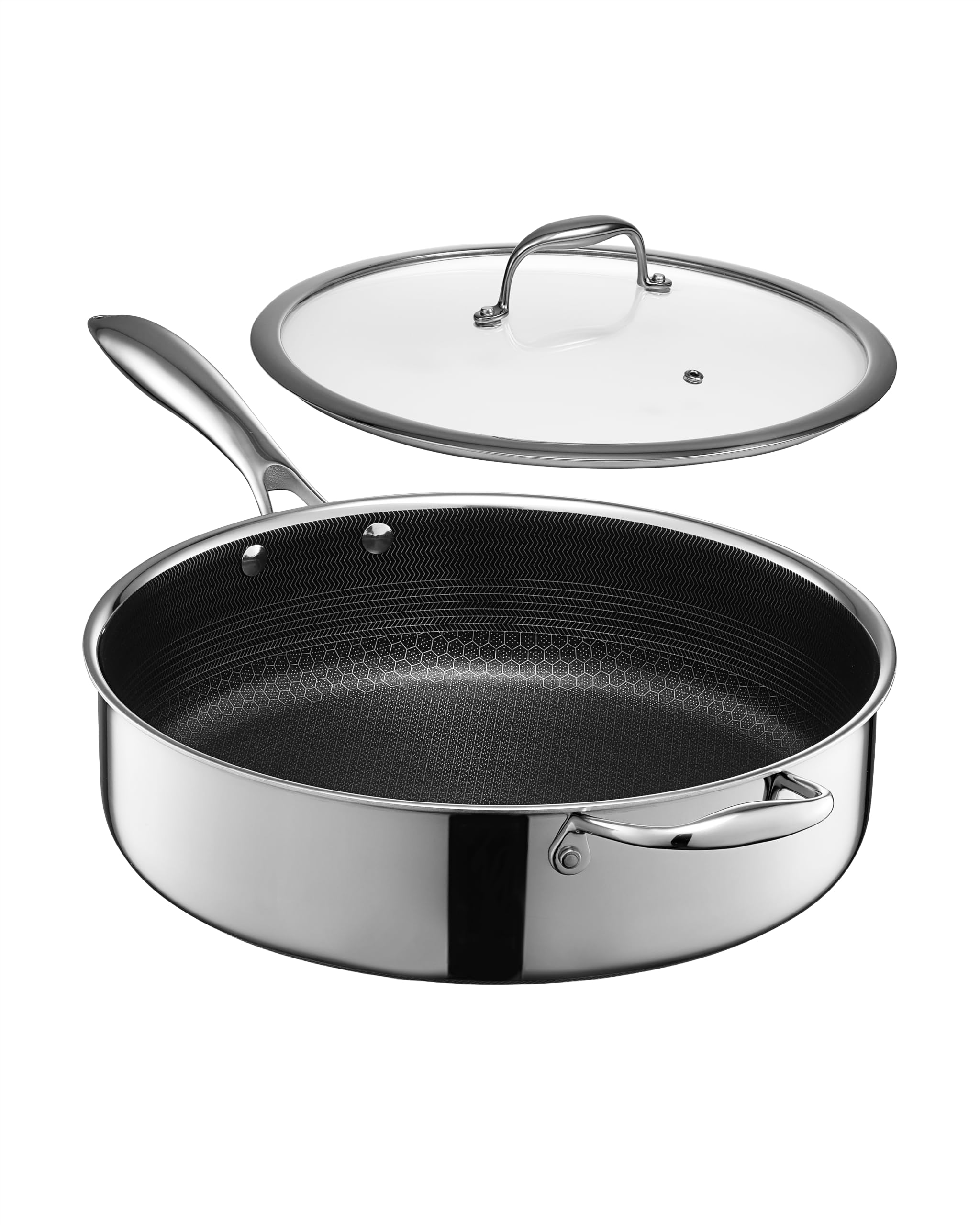 HexClad Sauteuse hybride antiadhésive de 5,5 litres avec couvercle, passe au lave-vaisselle et au four, prête à induction, compatible avec toutes les tables de cuisson