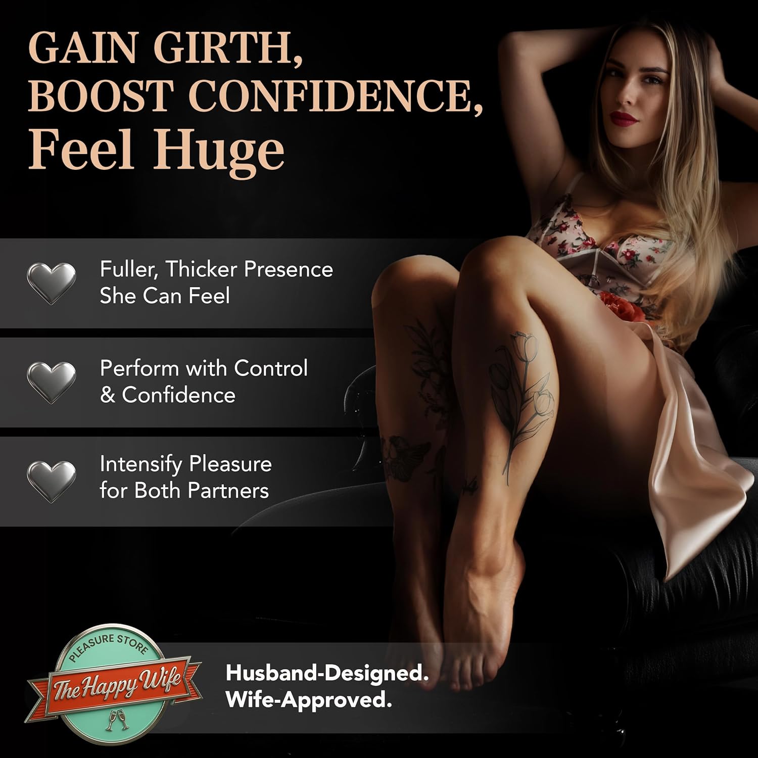 The Happy Wife® USA Penis Sleeve – Ultra-Realistic Girth Enhancer | Soft Touch, Body-Safe Platinum Silicone | Ultimate Male Enhancement for Couples Pleasure | 4" L x 2" W