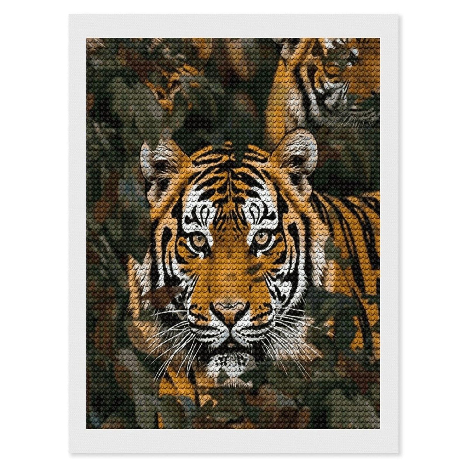 FekiLoot Camouflage Tiger Diamond Art Kits for Adults Diamond Painting Kits for Beginners DIY Diamond Art Kits Round Full Drill Diamond Dot Gem Painting for Home Wall Decor Gift 12"x16"