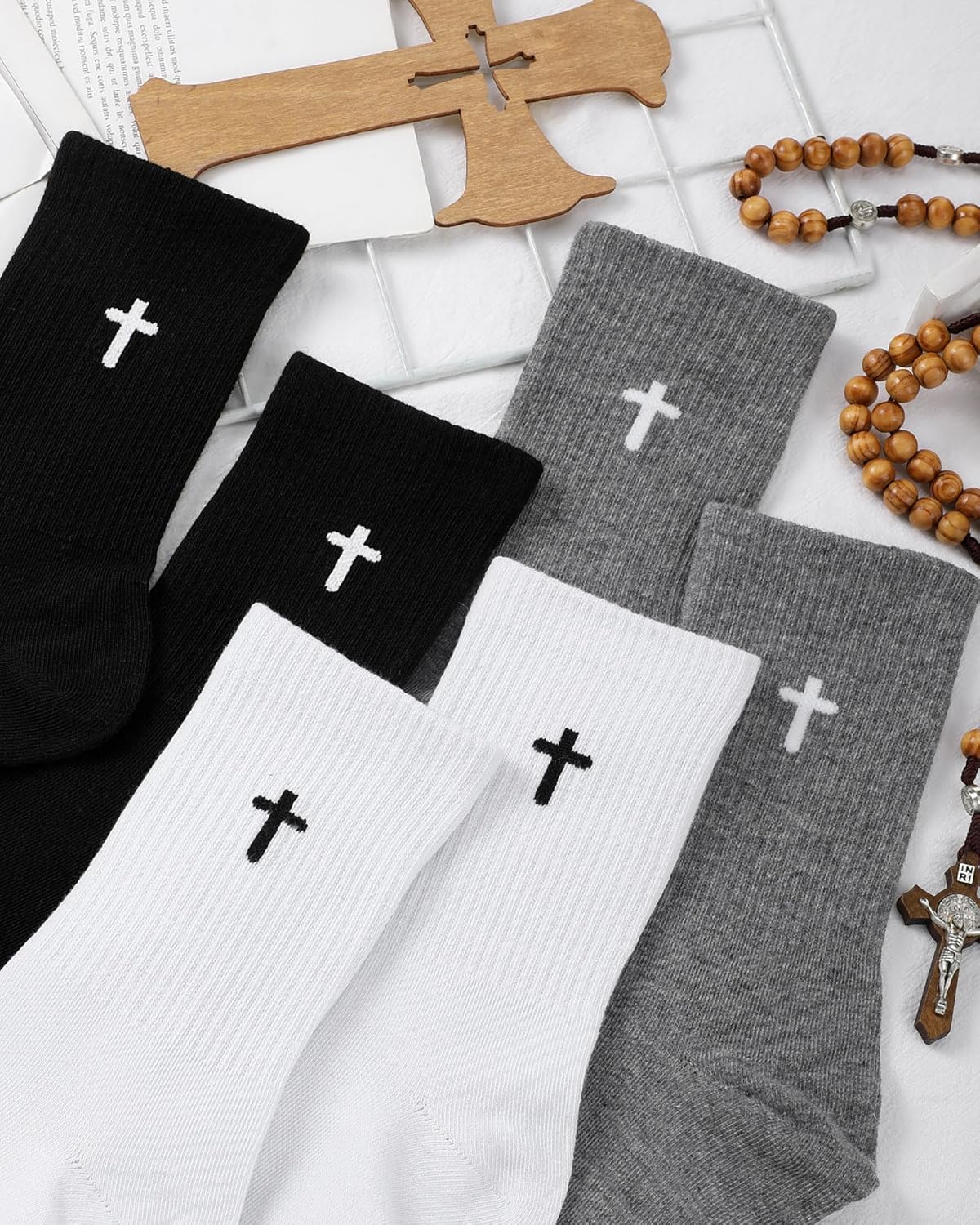 Shihanee 6 Pairs Cross Socks for Men Ribbed Knitted Christian Crew Socks Faith Religious Gifts for Friends Co Workers - Image 3