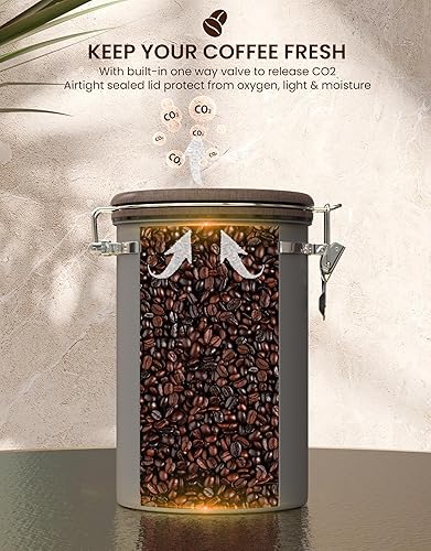 Vista 18 de HAIOOU Recipiente hermético para café, contenedor grande de almacenamiento de granos de café de acero inoxidable de 22 onzas con rastreador de Gris