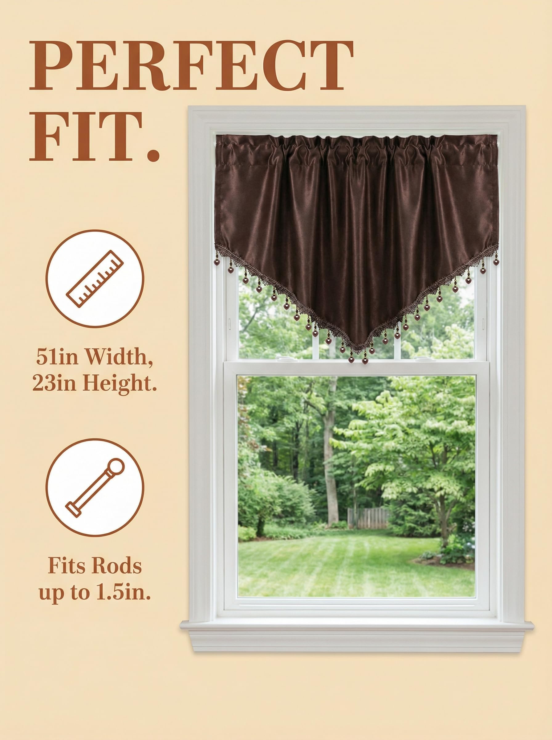 Molaxhome Swag Curtain Scalloped Curtain Valance Drape Sheer Lace Panel 1pc, Cloth Coffee, W 51.2" x L 23.6" (1 Panels) - Image 8