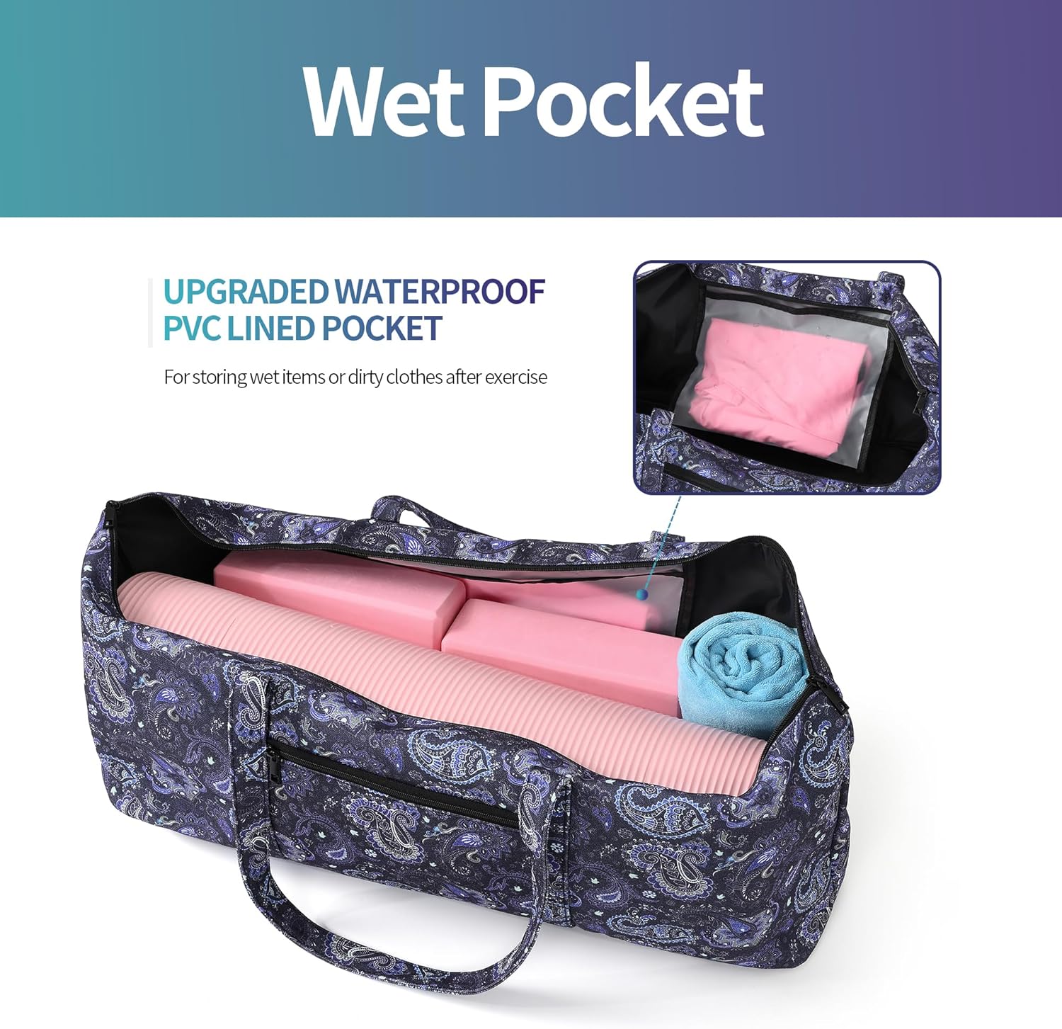 Boulder Bee | Yoga Mat Bag | Large Yoga Mat Carrier with Wet Pocket | Yoga Gifts | Gym Tote Bag for Women - Image 5