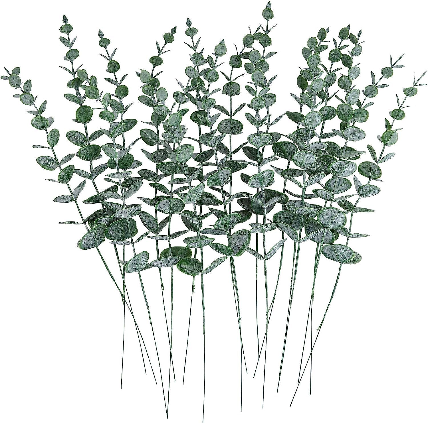 CEWOR 24 Pieces Eucalyptus Stems Decor Artificial Eucalyptus Leaves Artificial Green Branches for Wedding Centerpiece Flower Arrangement Farmhouse Home Decoration