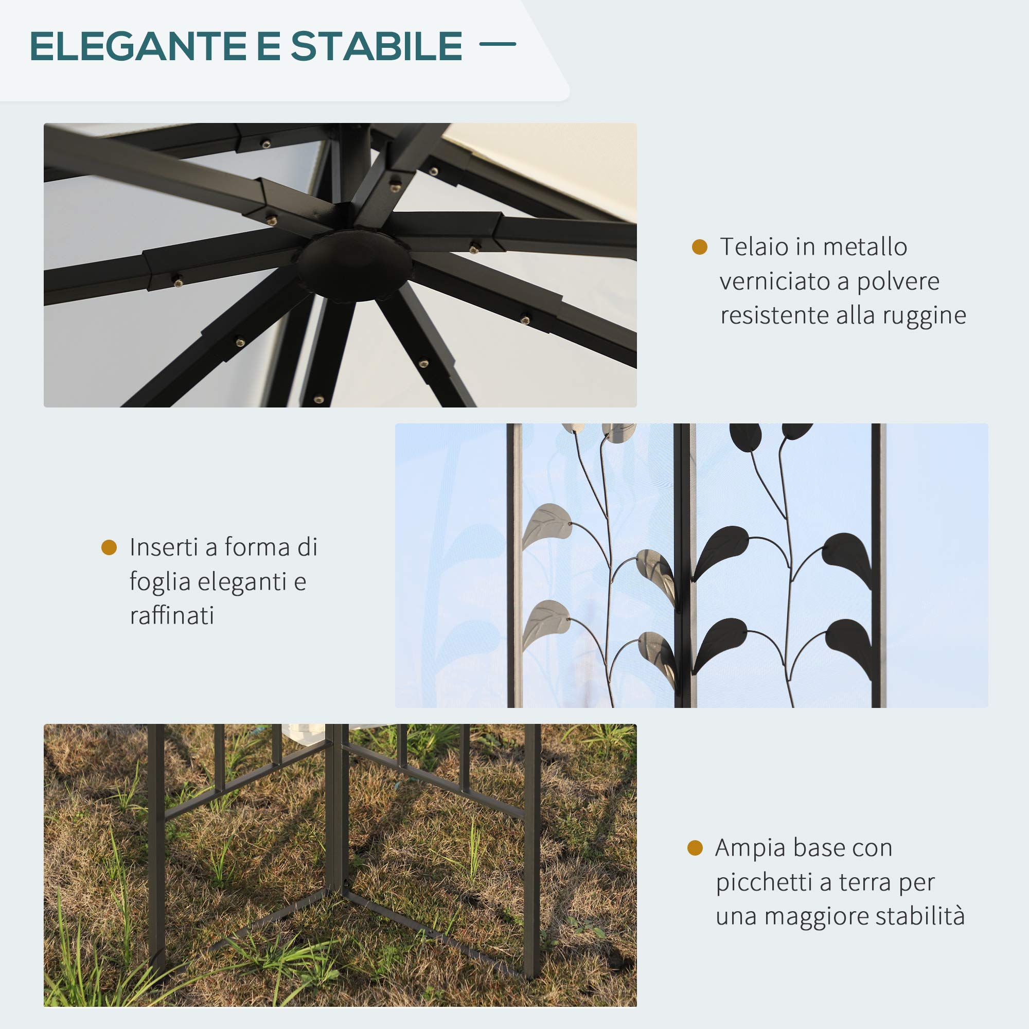 Outsunny Gazebo 3x3m da Esterno con Zanzariera Telaio Acciaio Bianco | Doppio Tettuccio, Gazebo da Giardino