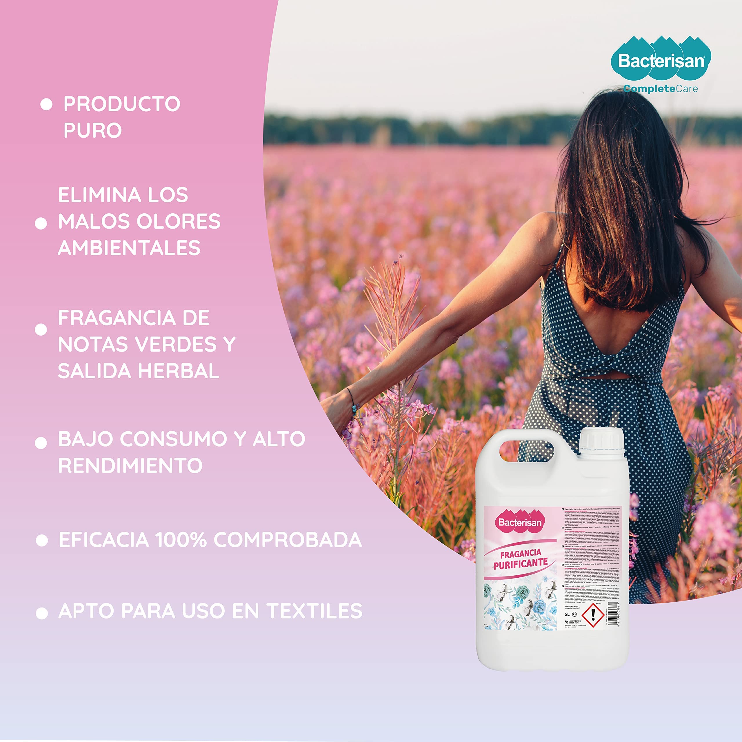 BACTERISAN Ambientador purificante 5 L, Fragancia de notas verdes y salida herbal, Genera un ambiente refrescante y estimulante