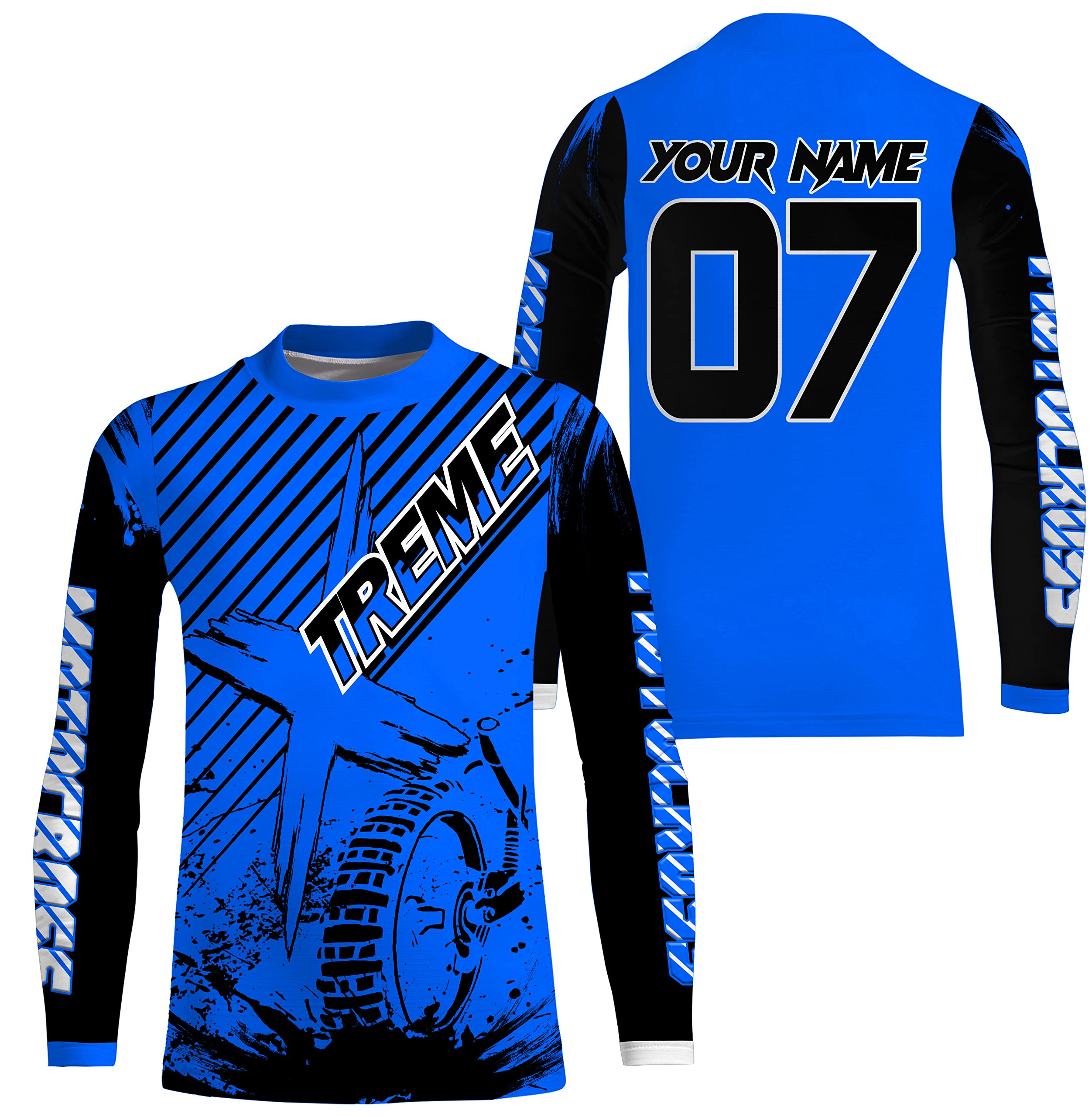 ChipteeAmz Custom MX Jersey UV Protective Extreme Kid&Adult Motocross Dirt Bike Racing Shirt Off-Road Motorcycle (US, Alpha, Small, 5X-Large, Regular, Regular, Blue)