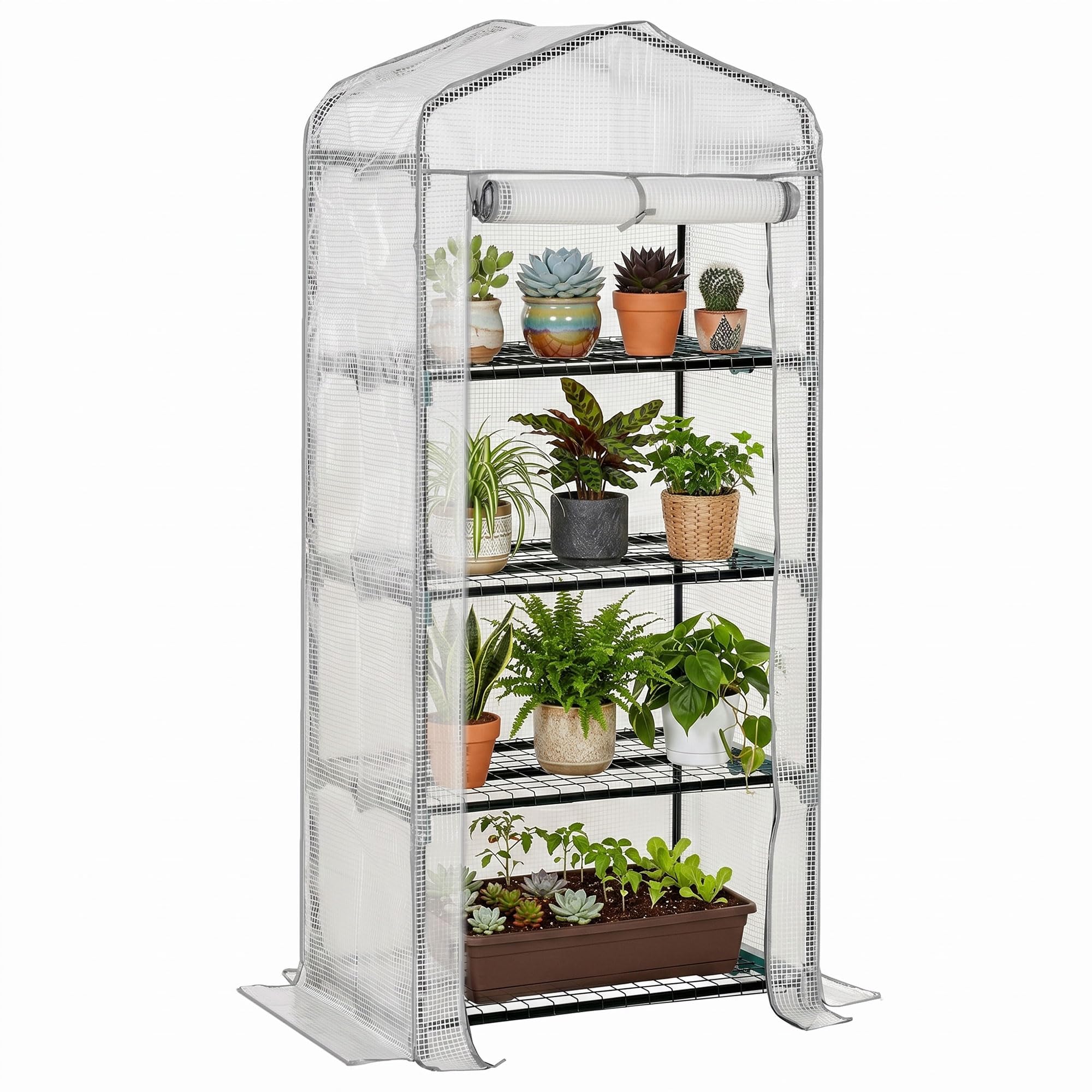 Outsunny Unisex White Mini Greenhouse 4-Tier Portable Plant House Shed Pe Cover In