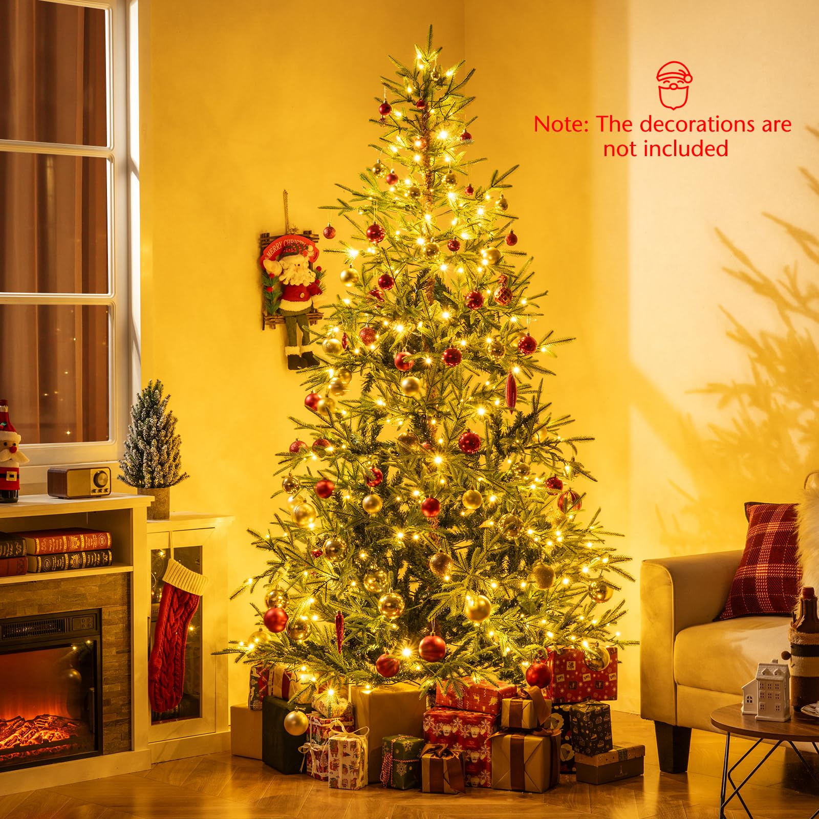 KOMFOTTEU Künstlicher Weihnachtsbaum mit 250/300 Lichtern, Tannenbaum mit 11 Beleuchtungsmodi, Christbaum mit Metallständer, für Haus, Geschäfte, Büro (210 cm)