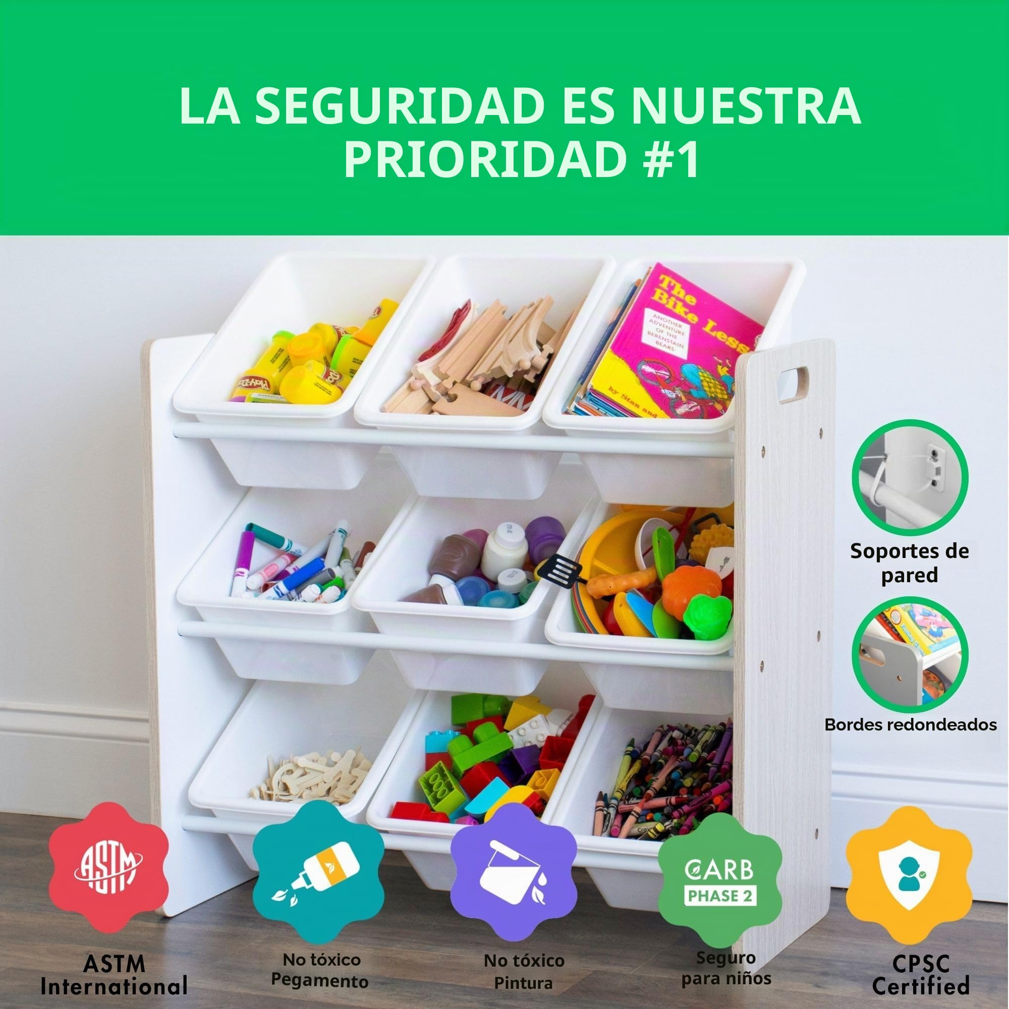Humble Crew estantería Infantil Arena/Blanco: 9 Cajas Almacenamiento, Organiza Juguetes, diseño Luminoso, Segura, Montaje rápido, niños