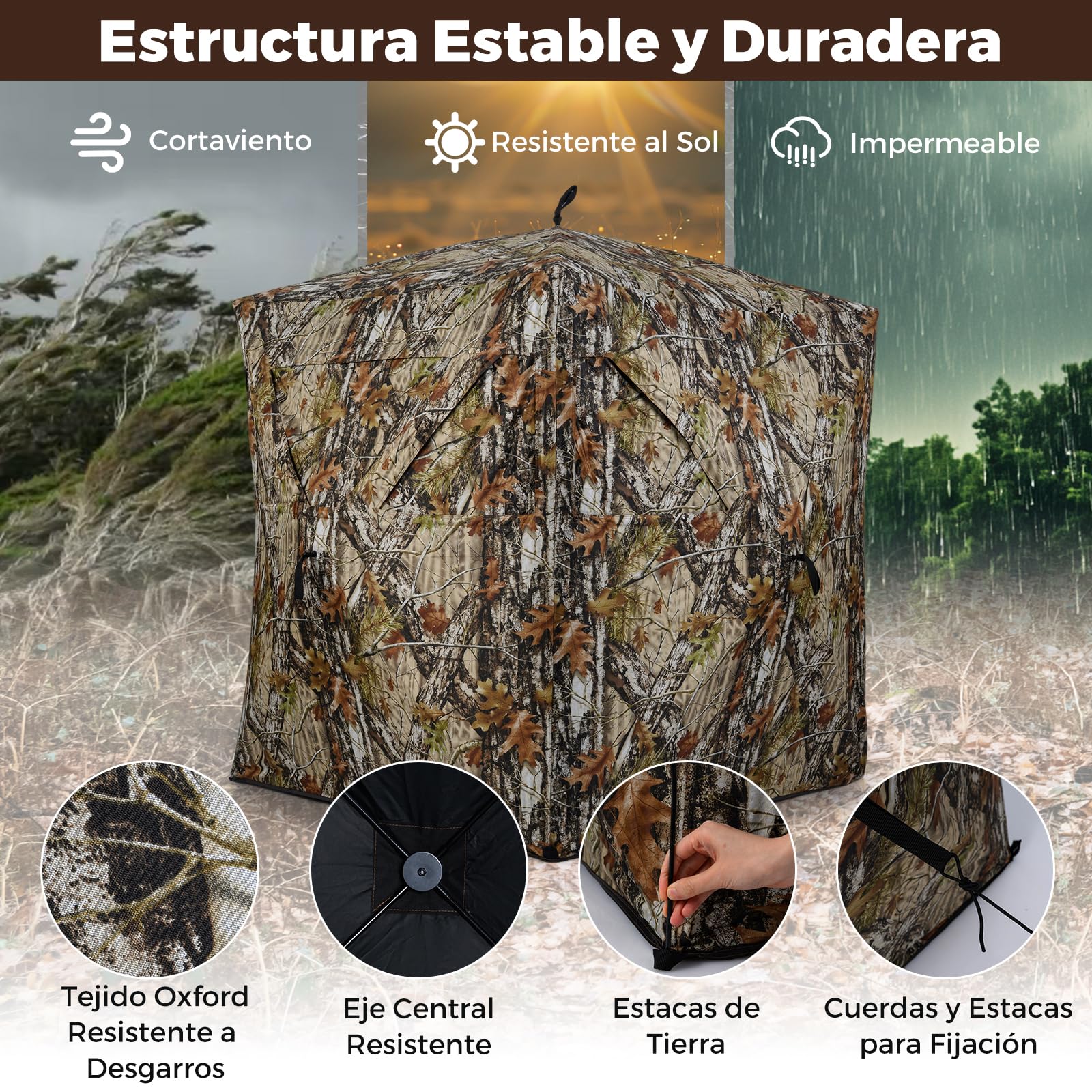GOPLUS Persiana de Caza Camuflaje para 2 Personas, Puesto de Caza Portátil con Ventanas Silenciosas, Paneles de Seguridad, Bolsa de Transporte, Tienda de Campaña Estor Emergente, Ciervos Pavos