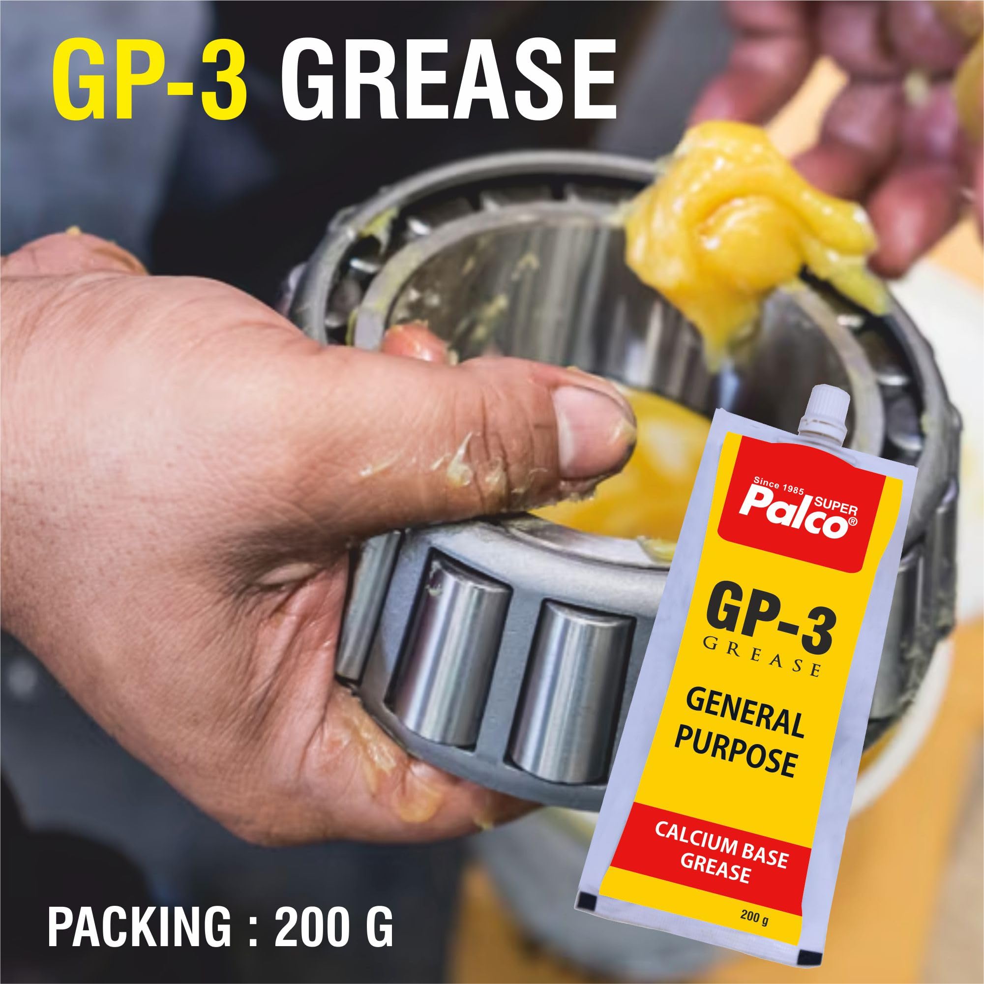 PALCO GP-3 Grease 200g Pouch (Pack of 5) Multipurpose Water Resistant & Chassis Bearing Calcium Base Grease for Car Cycle Industrial Agricultural Bike Chain Lube NLGI-3 Long Lasting Lubricant 2