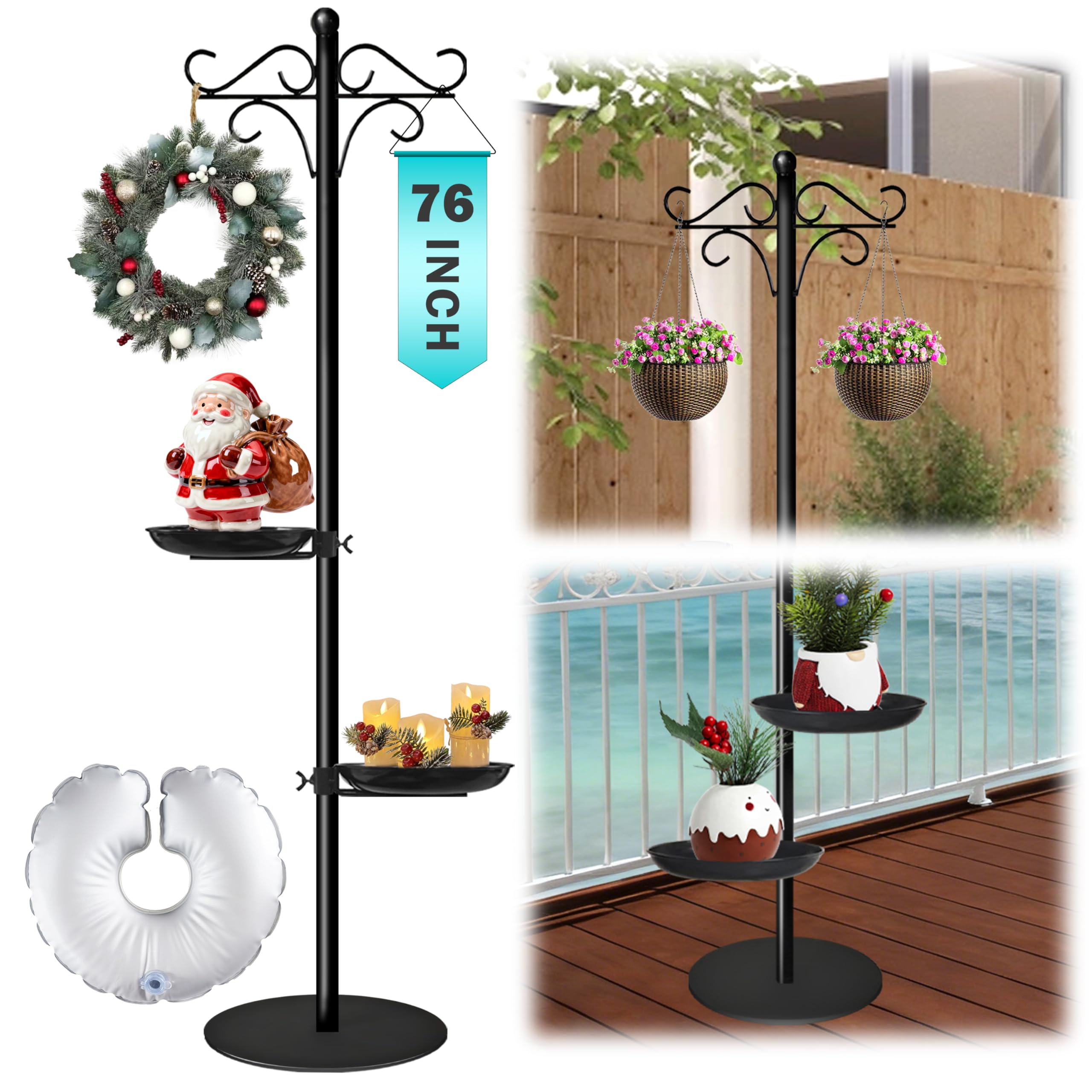 Heavy Duty Shepherds Hook with 2 Planters Stand-image-42