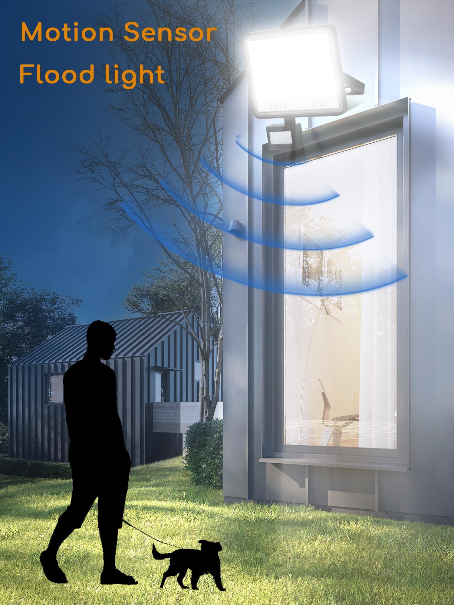 Faro LED Esterno con Sensore Movimento 50W - 2 Pezzi 5000LM Faretto da Esterno 6500K Bianca Fredda Fari Led, IP67 Proiettore per Giardino Cortile Garage