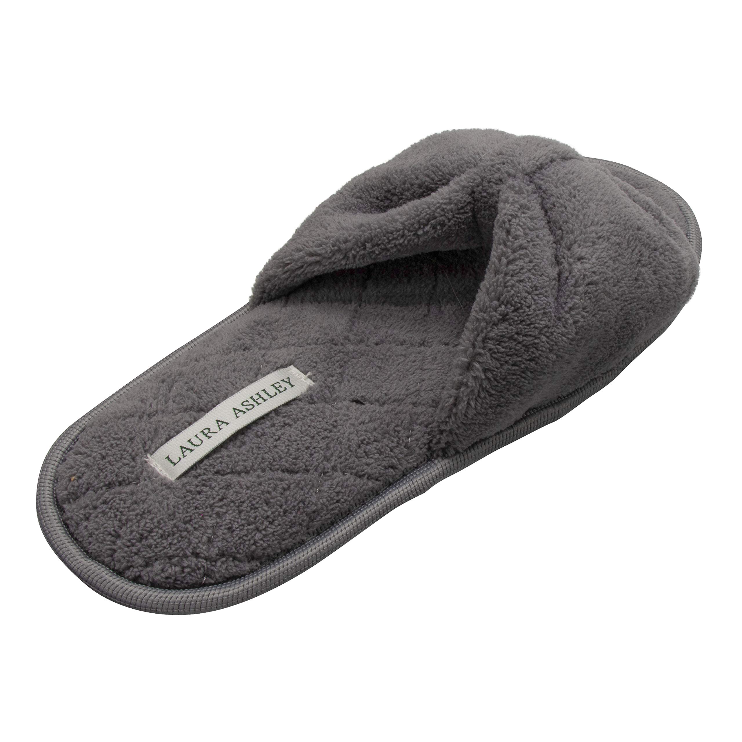 Laura Ashley Women's Plush Memory Foam Slippers – Light Grey, Small, All-Over Soft