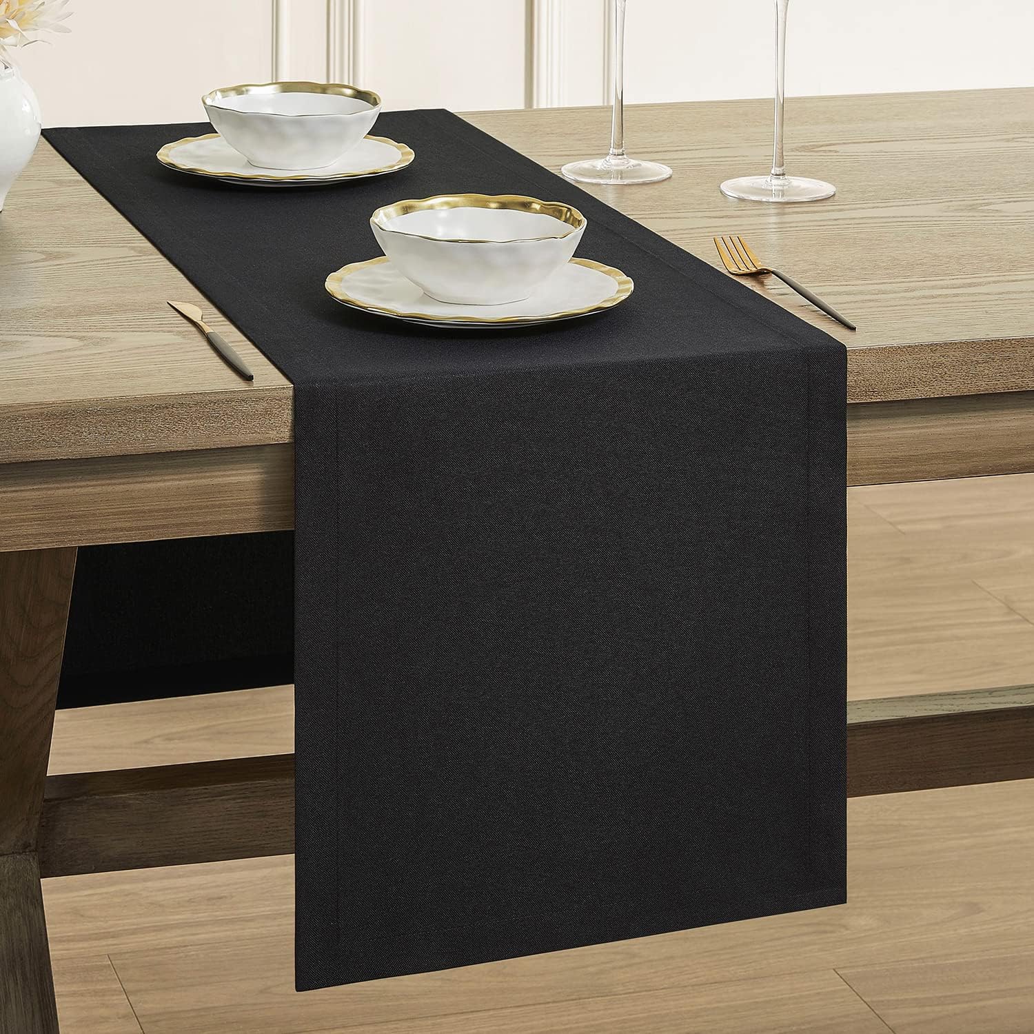 ZeeMart Basic Linen Style Table Runner, 14 x 108 Inch Black