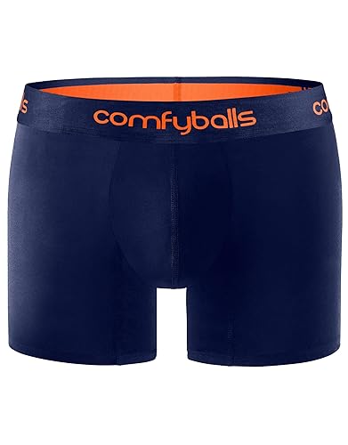 Comfyballs Men's Cotton Long Boxers - S - Navy/Tangerine