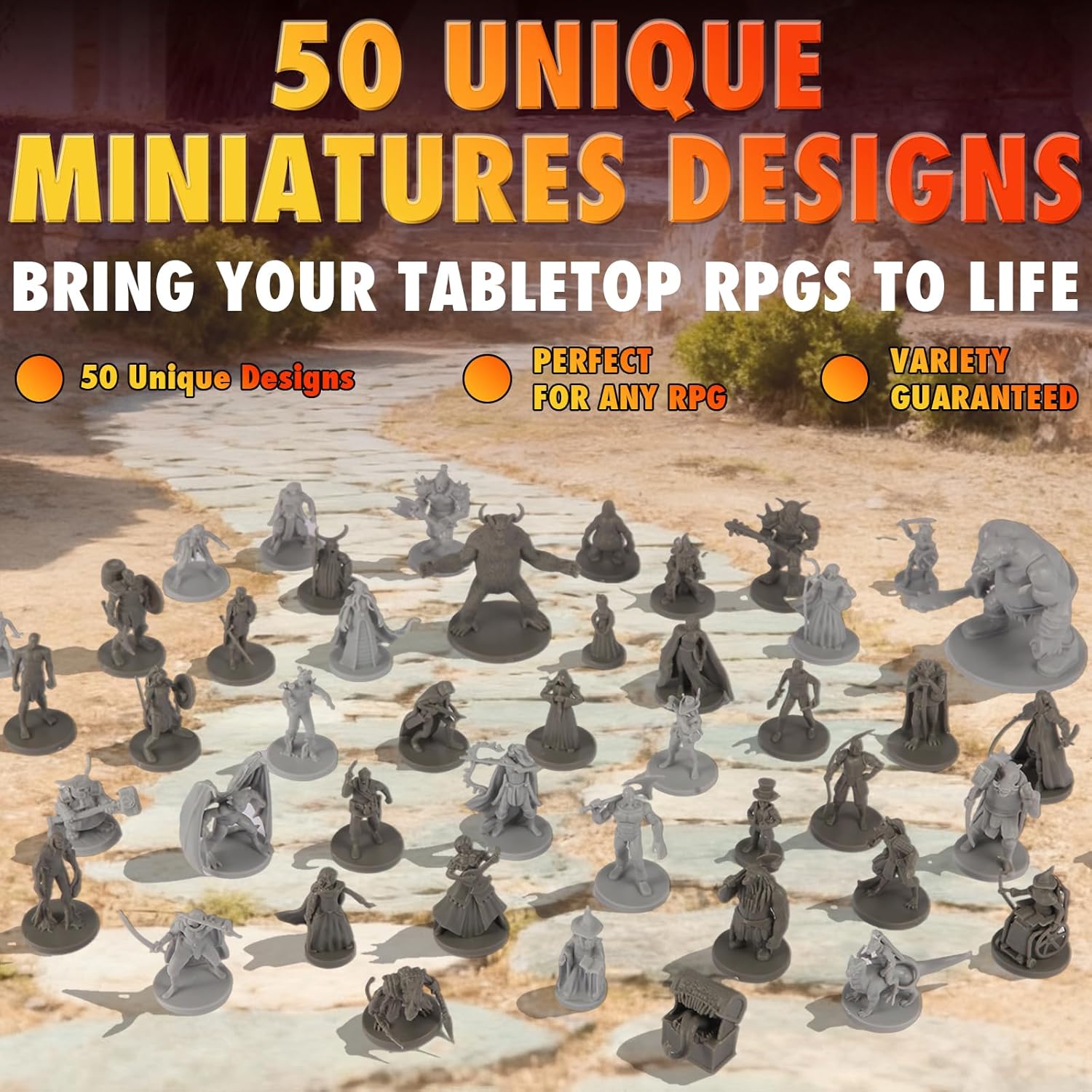 Path Gaming 50 Unique Miniatures Fantasy Tabletop RPG Figures for Dungeons and Dragons, Pathfinder Roleplaying Games, Bulk Unpainted, Great for D&D