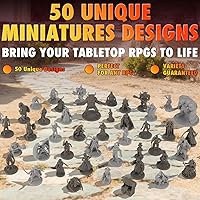 Vista 3 de 50 figuras únicas de RPG de mesa de fantasía en miniatura para Calabozos y Dragones, juegos de rol Pathfinder. Sin pintar a granel, ideal para D&D