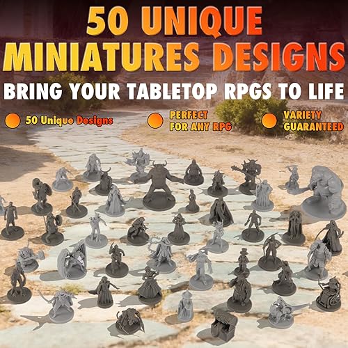 Miniatura 3 de 50 figuras únicas de RPG de mesa de fantasía en miniatura para Calabozos y Dragones, juegos de rol Pathfinder. Sin pintar a granel, ideal para D&D