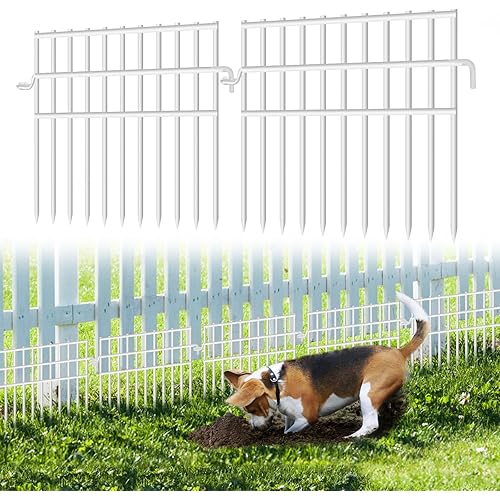 37ft (L) X 13in (H) Garden Animal Barrier Fence, 26 Pack No Dig Dog Fence Border, 1.44in Gap Decorative Fences, Rustproof Metal Wire Garden Border Fence for Dog, Rabbits Ground Stakes, White