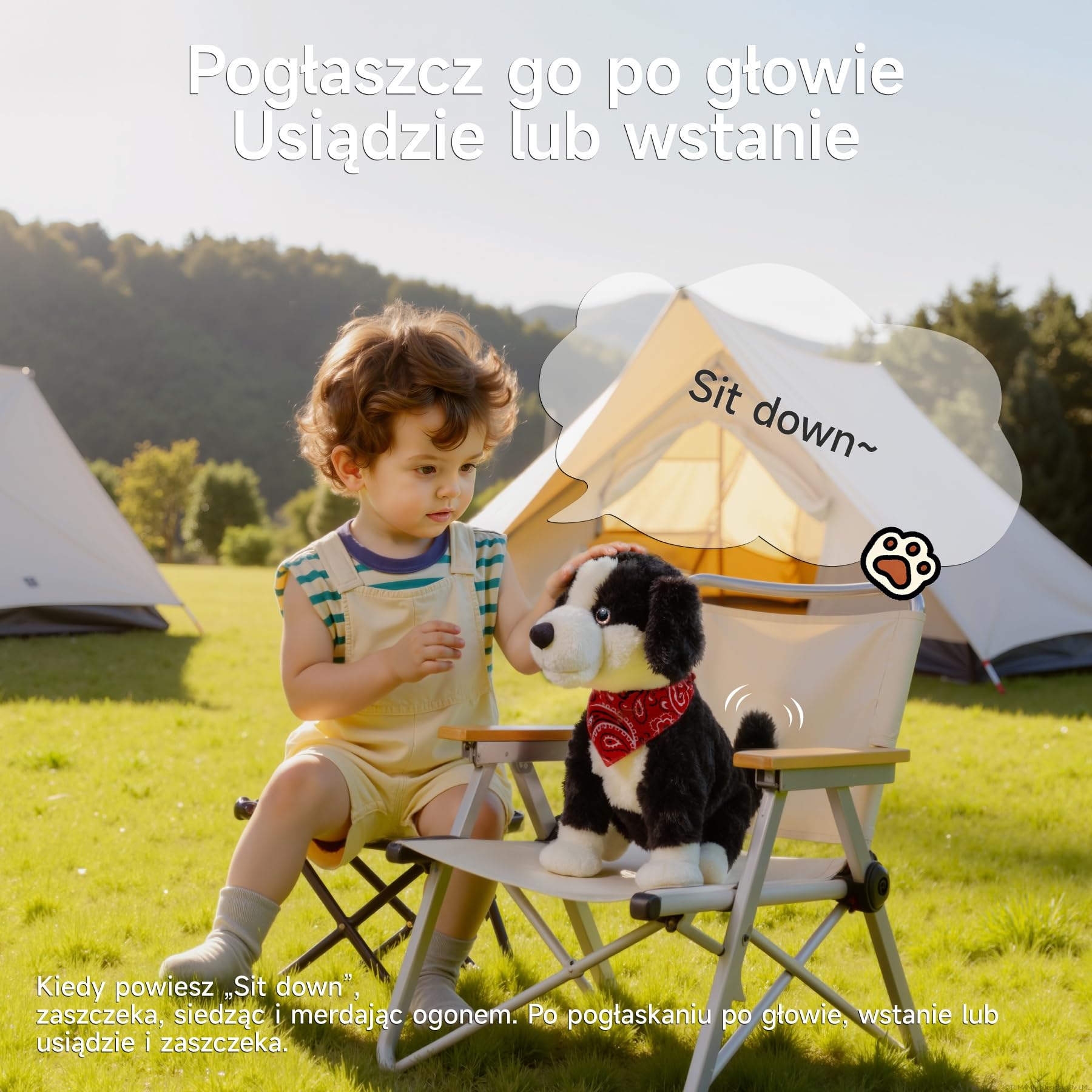 Pluszowy Pies który Chodzi i Szczeka, Sterowanie Głosowe, Mówiący, Merdający Ogonem, Interaktywny Przytulanka Piesek, Pluszowa Zabawka Szczeniak Dla Dzieci 3+ Lat