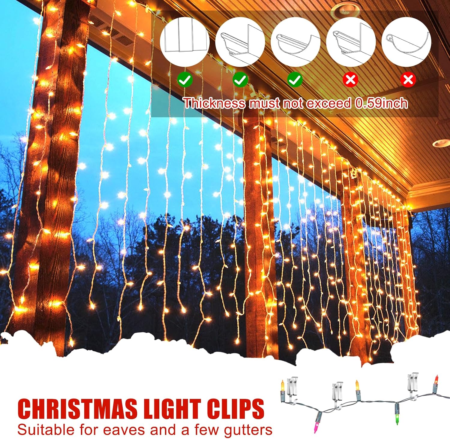 Hysagtek 60 Pcs Christmas Light Clips for Outside, Roof Clips Metal Lights Gutter Hooks Adjustable for Outdoor Xmas Light Hangers Shingles Seasonal Lighting Gutter Clip Hanging Holiday Xmas Decoration