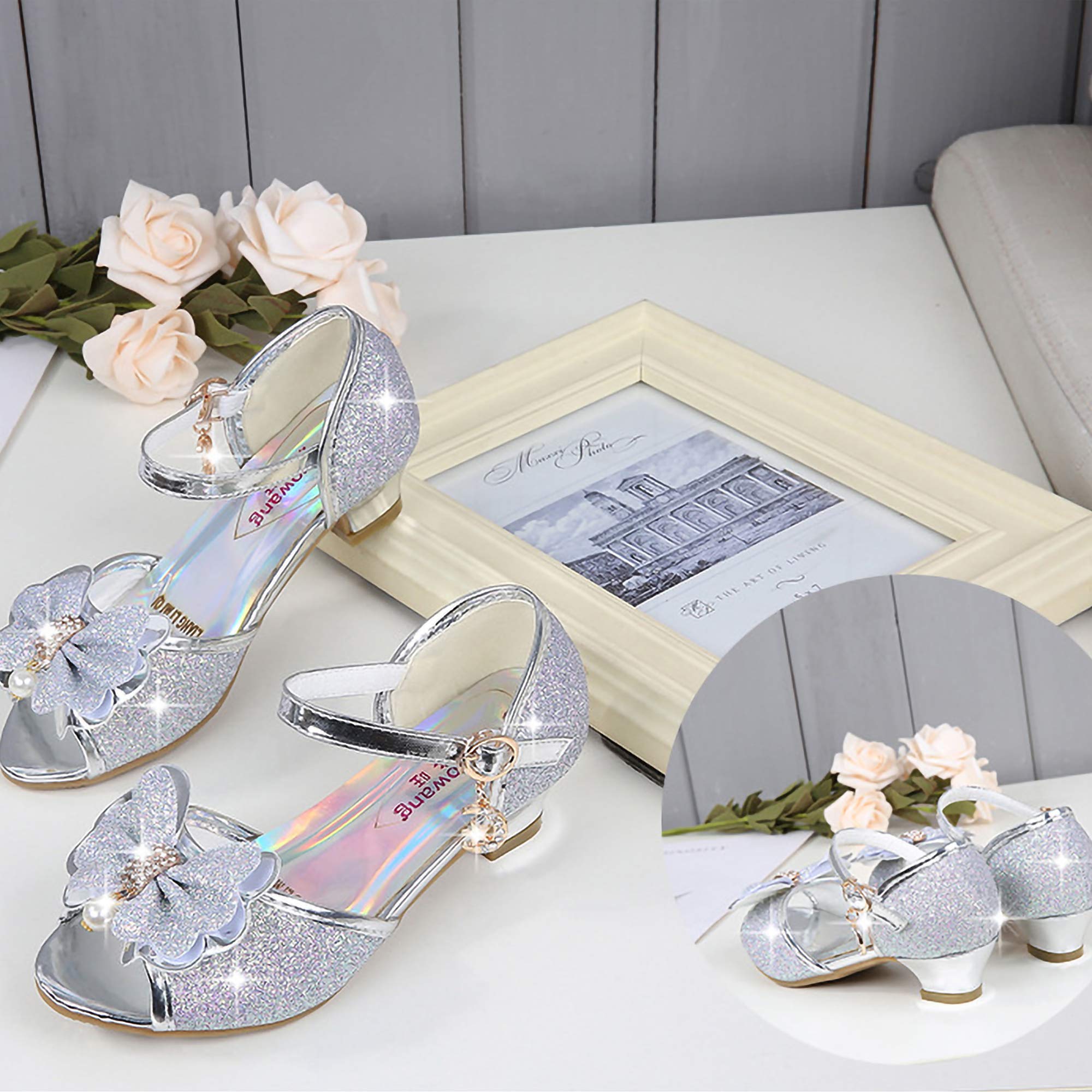 Bambine e Ragazze Scarpe col Tacco Antiscivolo Scarpe da Principessa Carnevale Sandali Costumi Natale Regalo Matrimonio Compleanno Aperte sulla Punta
