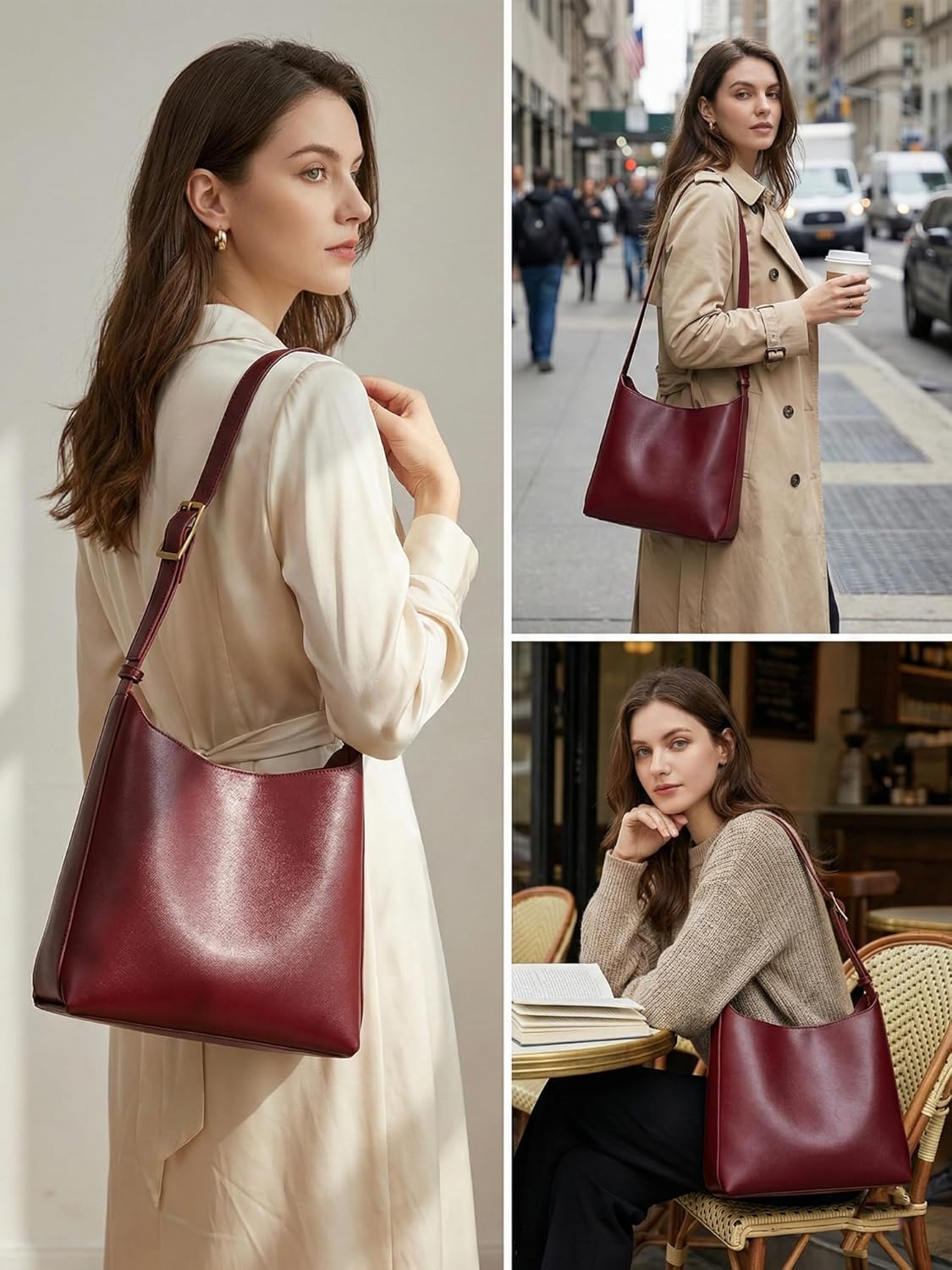 Bucket Bags for Women Medium Vegan Leather Tote with Adjustable Strap Small Pouch Designer Handbags Travel Work Purse