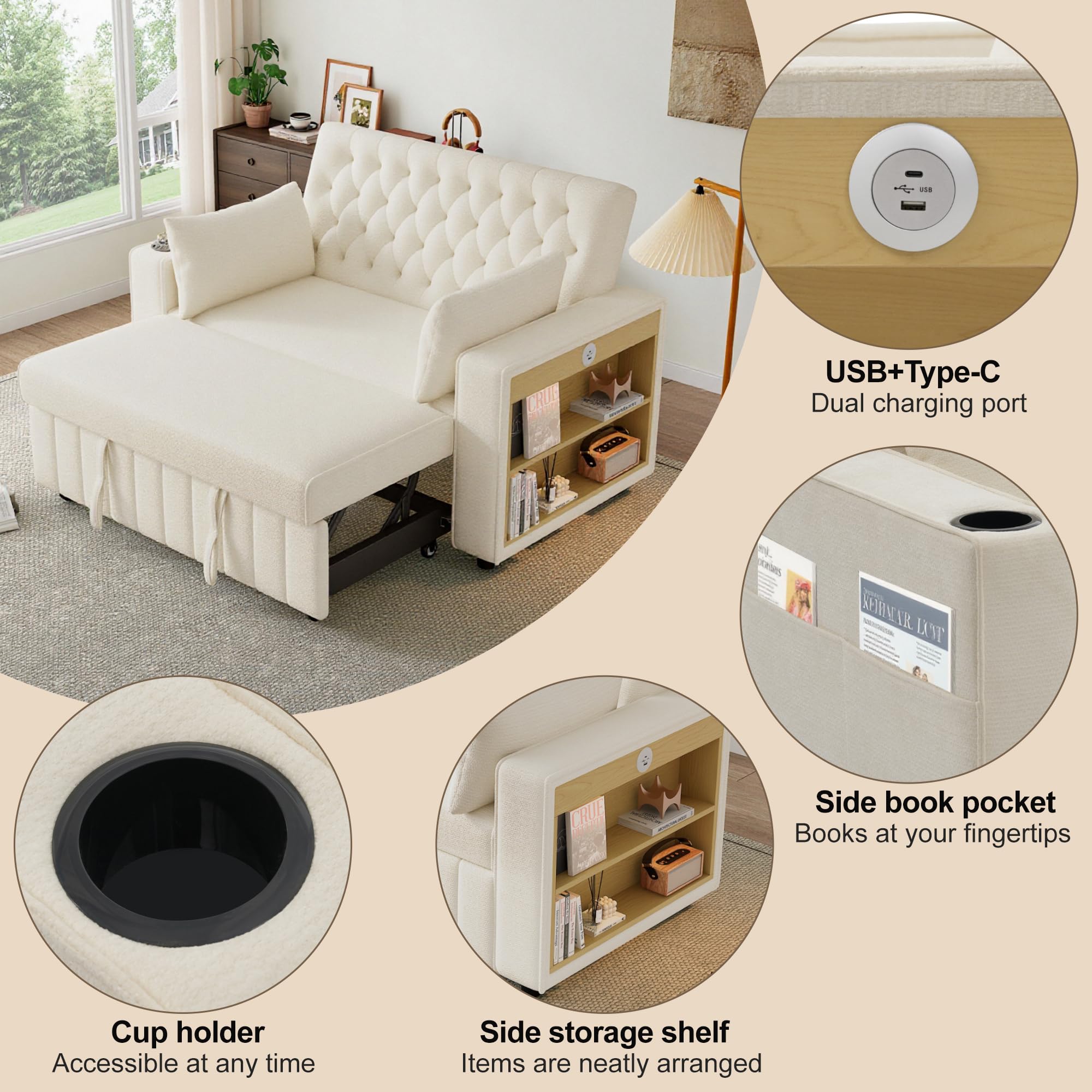 Canapé Convertible 2 Places Avec Port USB, Table Cachée Et Porte-gobelet - 140,5 X 74 X 82 Cm - Tissu En Flanelle - Dossier Réglable - Gris | Leroy Merlin