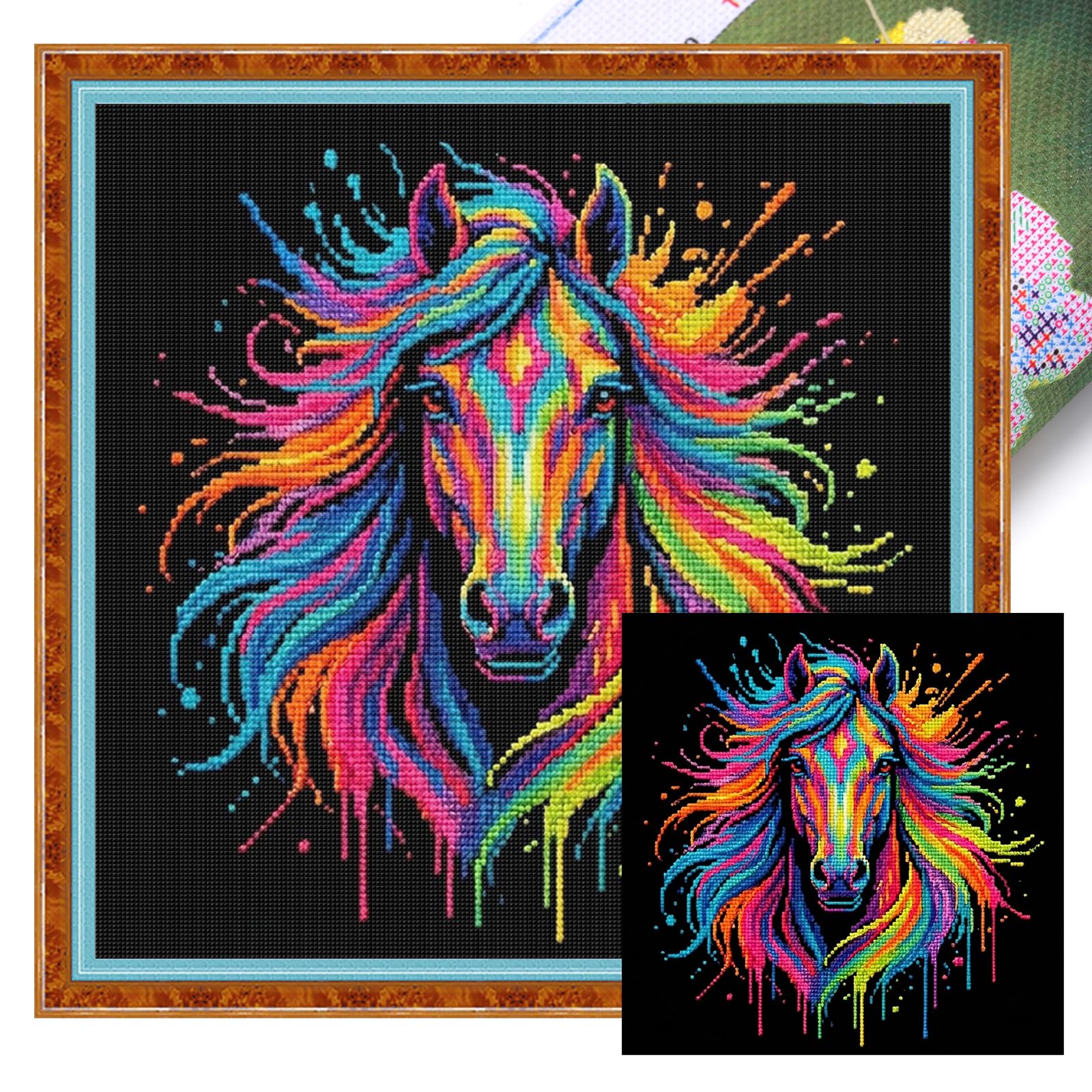 Poetrydraw Colorful Splash Horse Full 14Ct Diy Stamped Embroidery Needlepoint Starter Kits 11.81X11.81inch Cross Stitch Art And Crafts Kits For Beginners Adults Home Decor (Colorful Splash Horse)