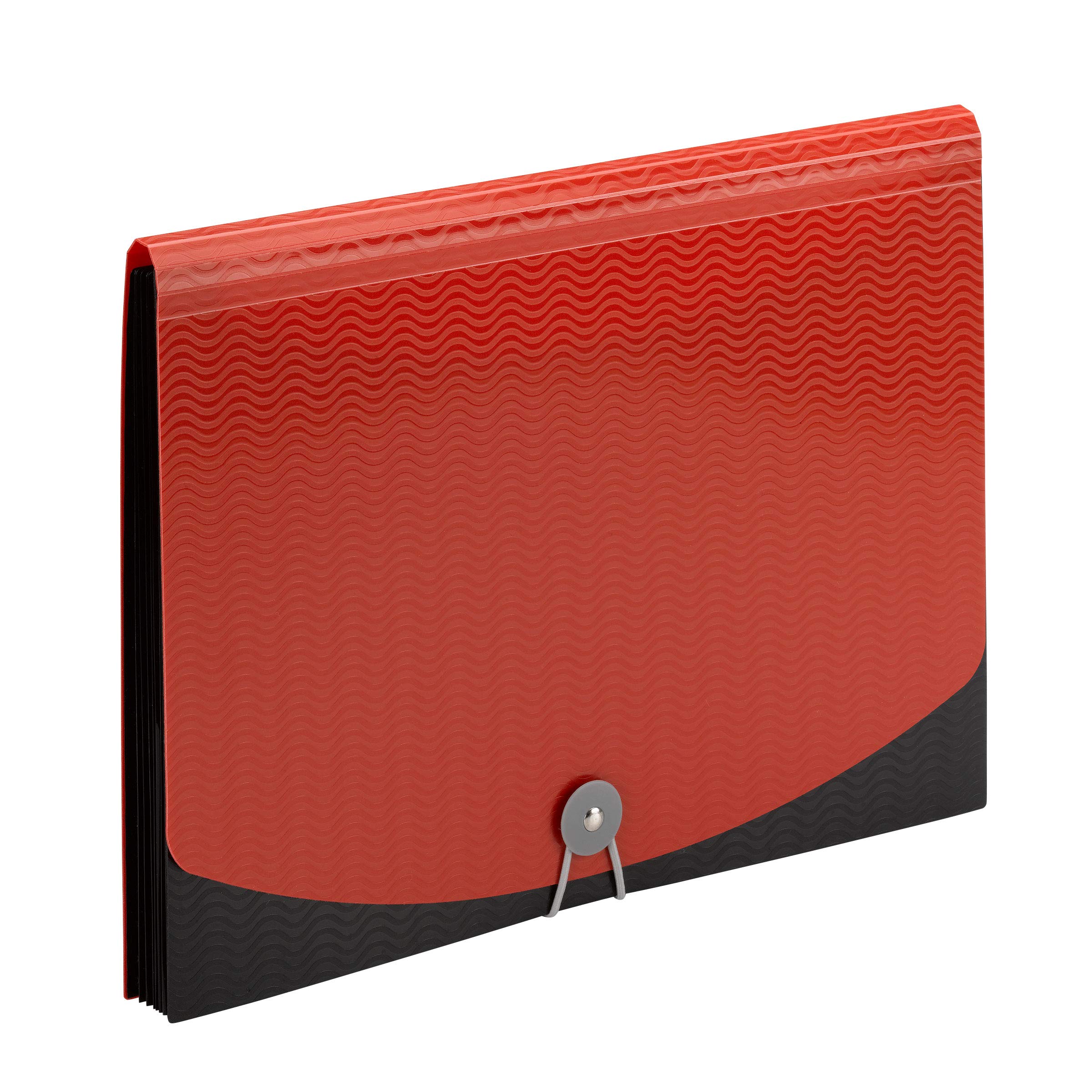 Smead Poly Expanding File, 6 Dividers, Flap and Cord Closure, Letter Size, Wave Pattern Red/Black (70884)