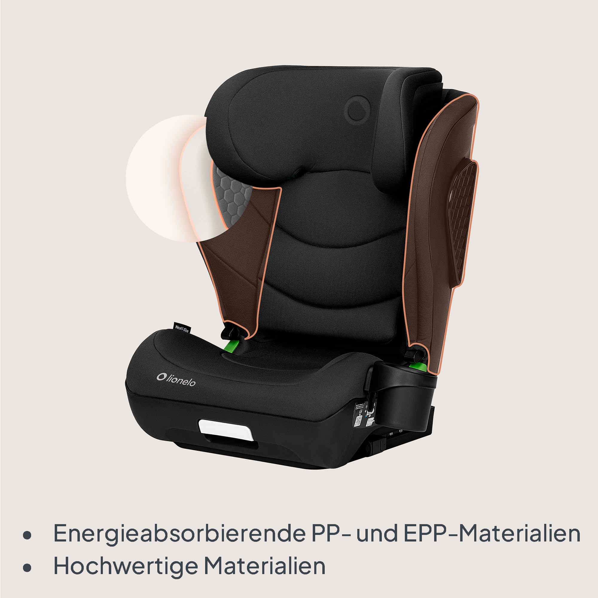 LIONELO NEAL I-SIZE Kindersitz, Gruppe 2 3, von 100-150 cm | Von ca. 3 bis 12 Jahren Befestigung ISOFIX oder ohne Gurte Verstellbare Kopfstütze Seitenschutz Armlehnen Standard R129