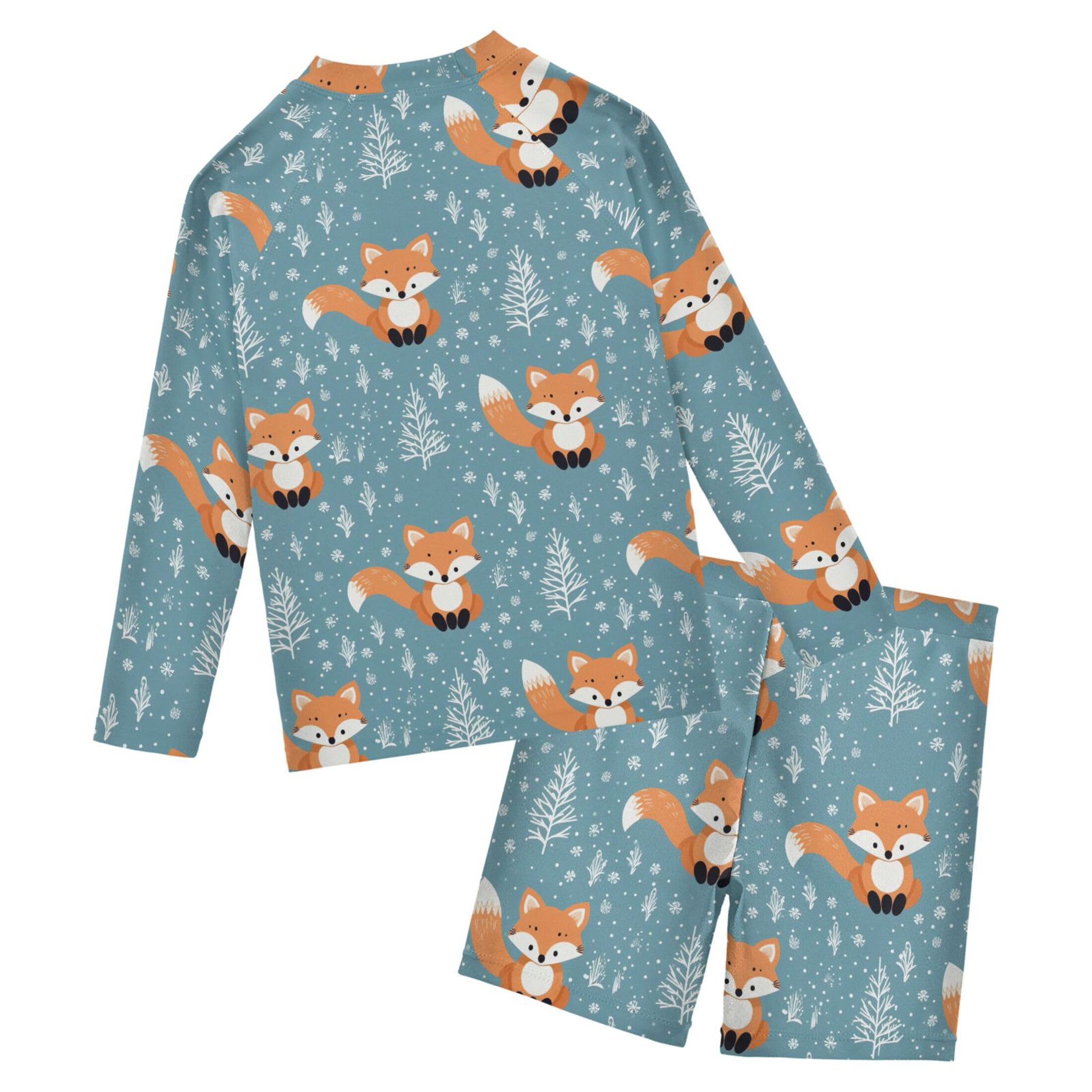 Fox Animal Cute Toddler and Baby Boys' 2-Piece Swimsuit Trunk, Long Sleeve Rashguard Bathing Suit B0402780