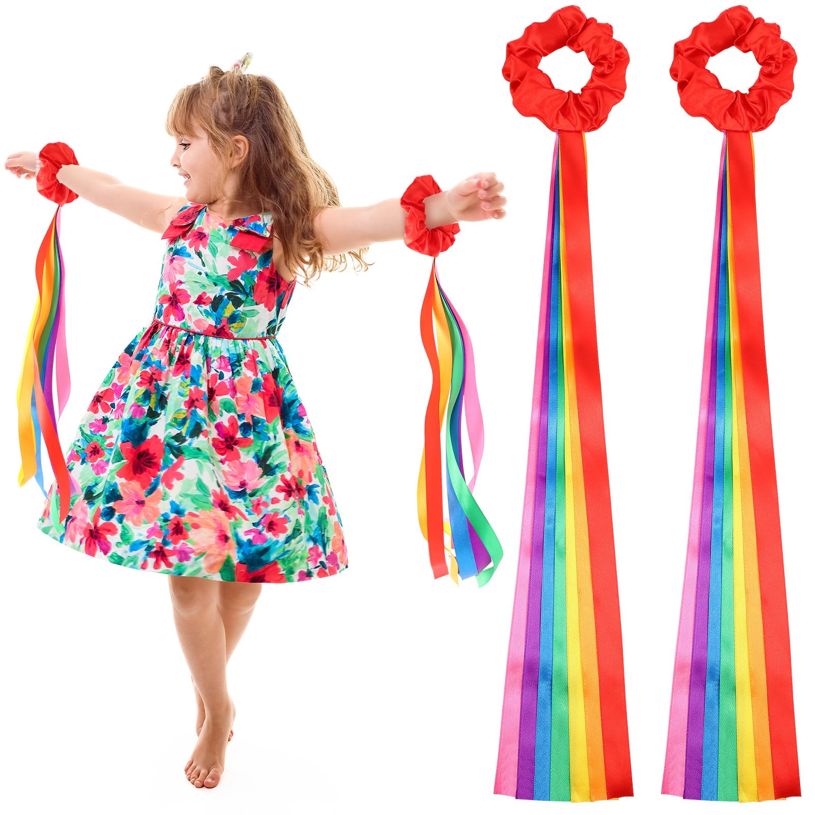 2 Pcs Rainbow Dance Ribbon Rhythm Ribbon for Kid, 0.8 x 19.7'', Red