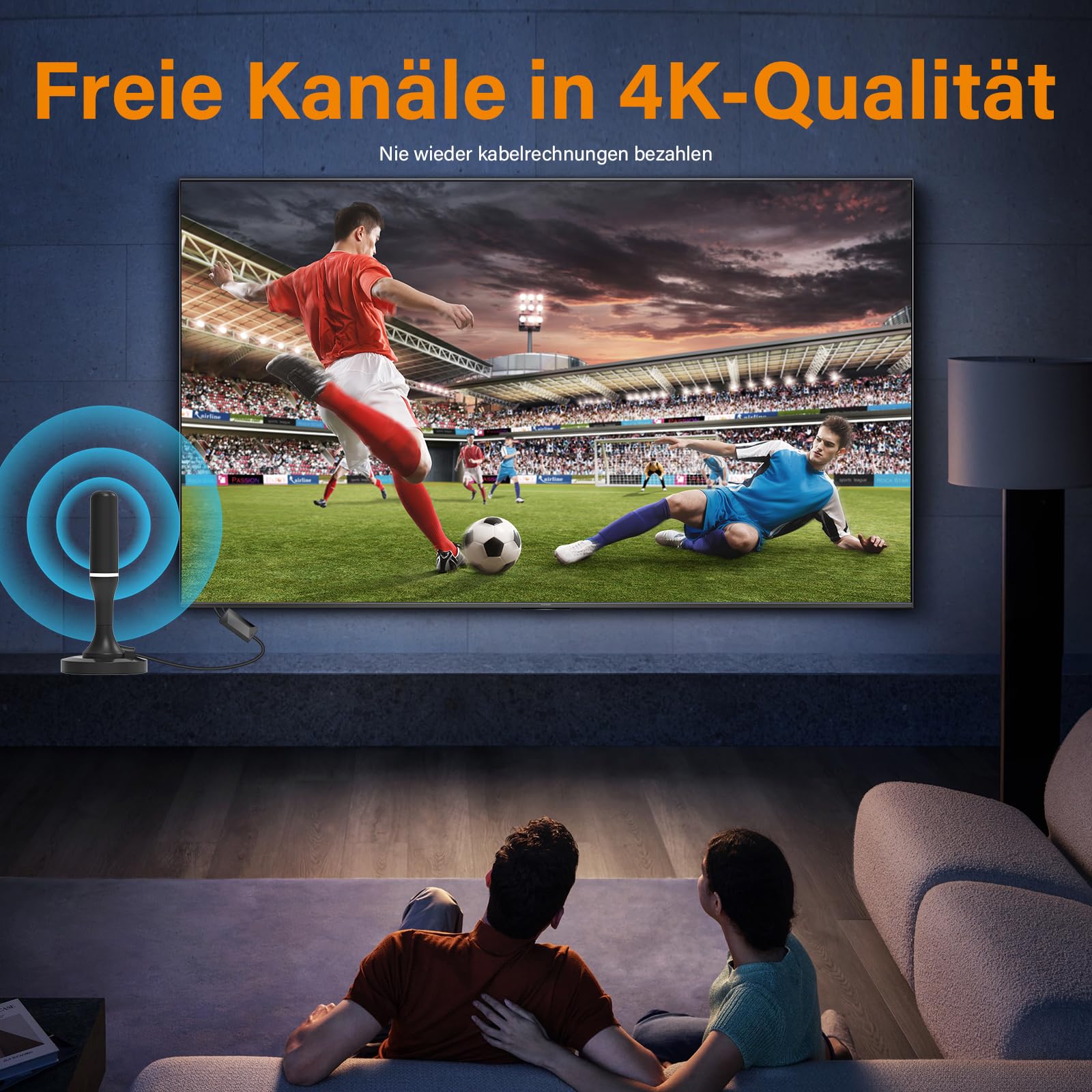 DVB-T2 Antenne, TV Antenne Indoor Zimmerantenne für Fernseher mit Verstärker, Magnetfuß, 3m Kabel, 360° Allroundempfang, 4K/1080p kostenlose Digitale Kanäle