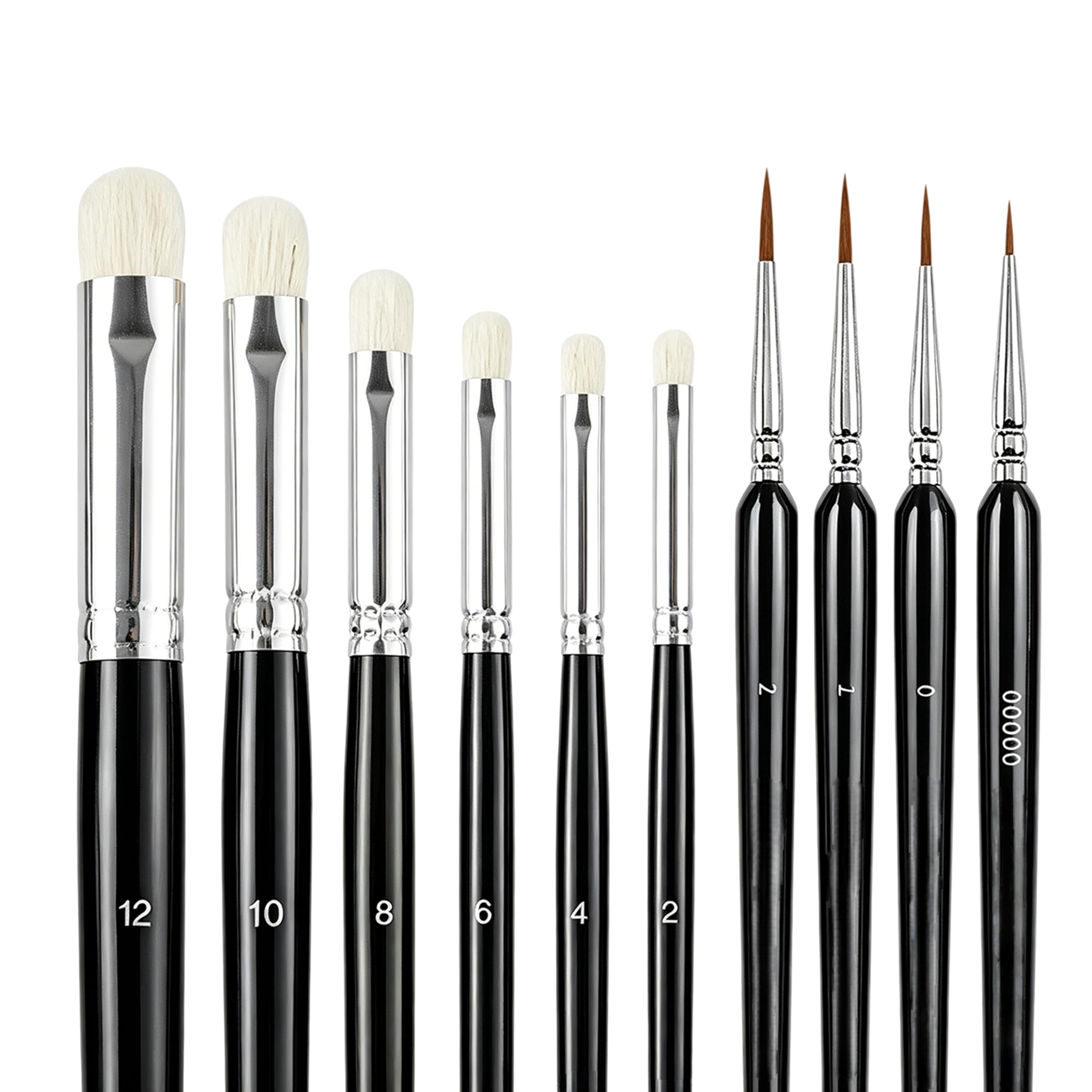 10 Pcs Dry Brush Miniature Painting Set, Model Paint Drybrush for Detail Blending Brushes for Miniatures Premium Goat Hairs Domed Drybrush Set, for Army Scale Model, Warhammer 40k, DND Miniatures