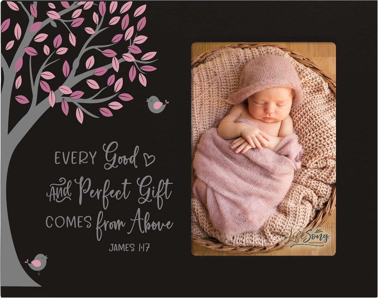 LifeSong Milestones Baptism Photo Frame Blessing for Child 1st Holy Communion 8” x 10” Picture Frame Holds 4” x 6” Photo - Good and Perfect (Girl Black)
