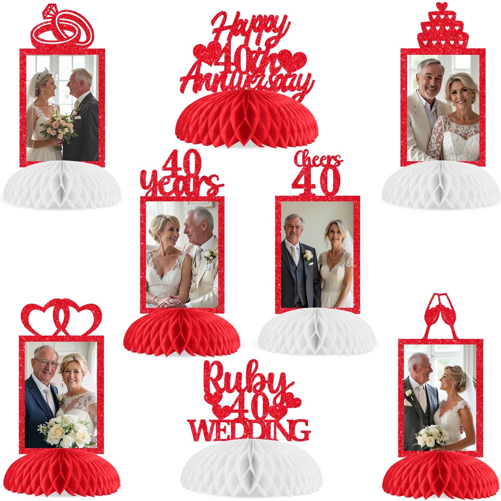 Centre de table 40 ans de mariage haut de gamme rouge brillant x8