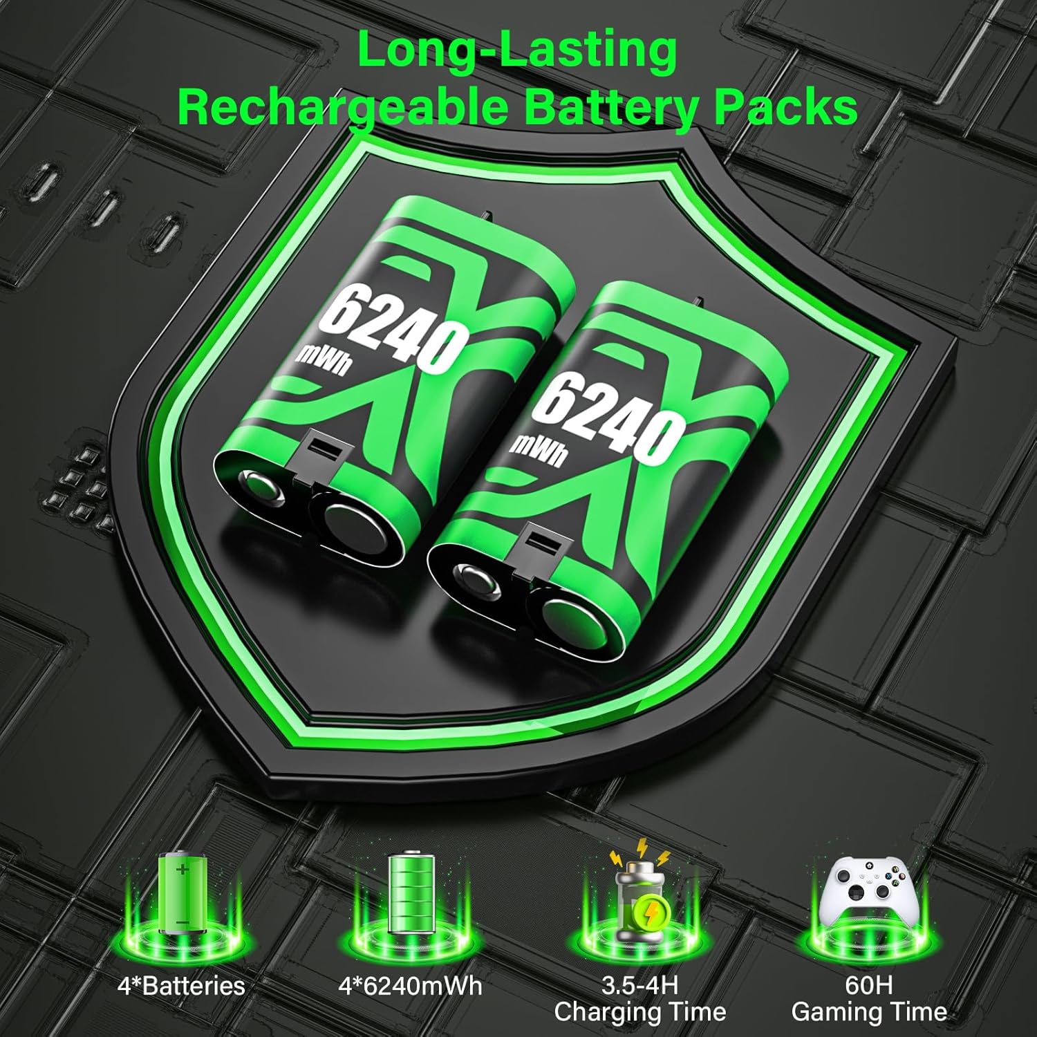 Rechargeable Xbox Controller Battery Pack for Xbox one/Xbox One S/Xbox 360/Xbox X/Xbox Elite/Xbox Series X|S, 4x6240mWh Batteries Pack for Xbox Accessories Kits, Xbox 360 Console - Image 5