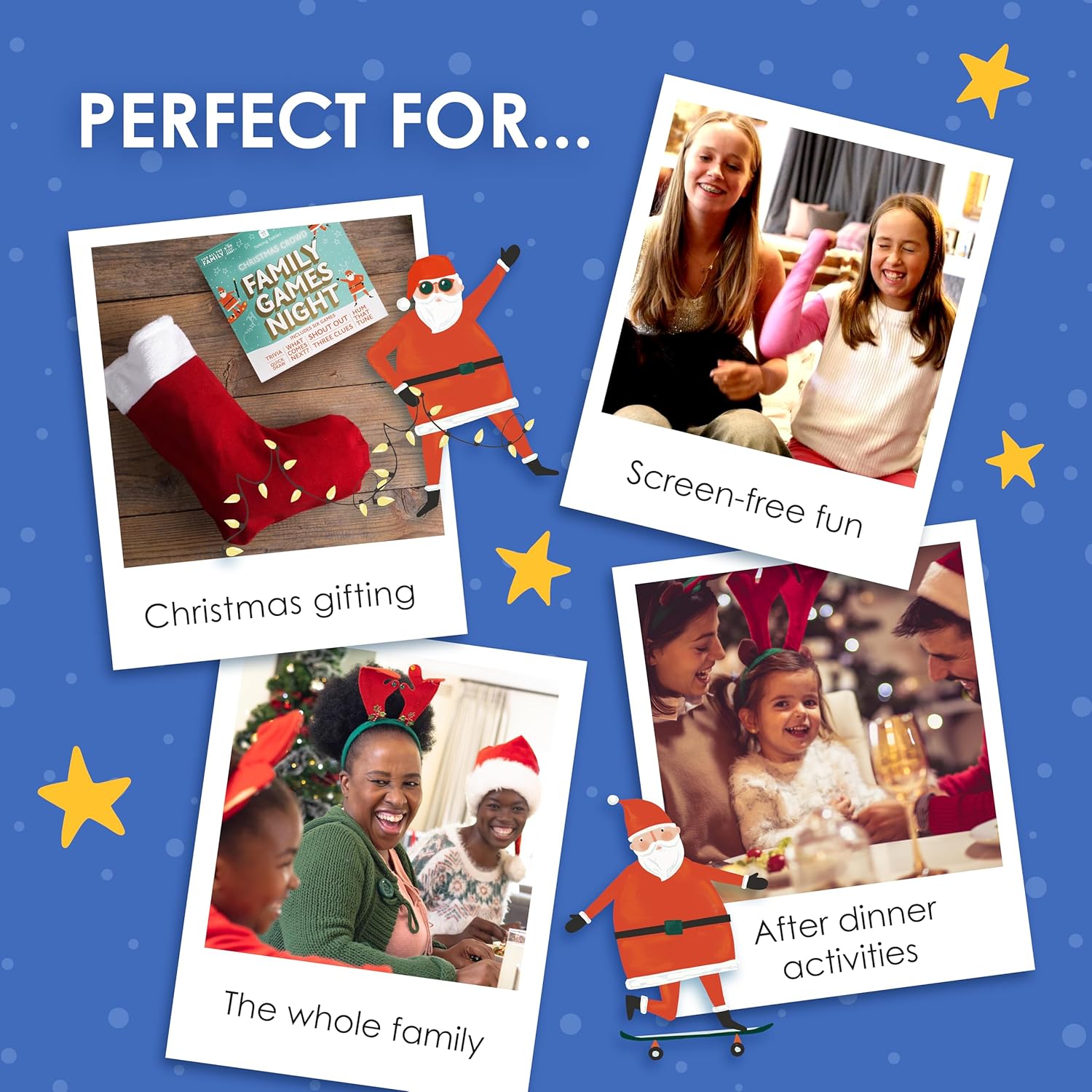 Talking Tables Christmas Family Games Night, Six Games, After Dinner Party, Fun Travel Pocket Games for Kids, Card Games for Adults, Present, Family Board Game, Gift, Secret Santa, Age 9+